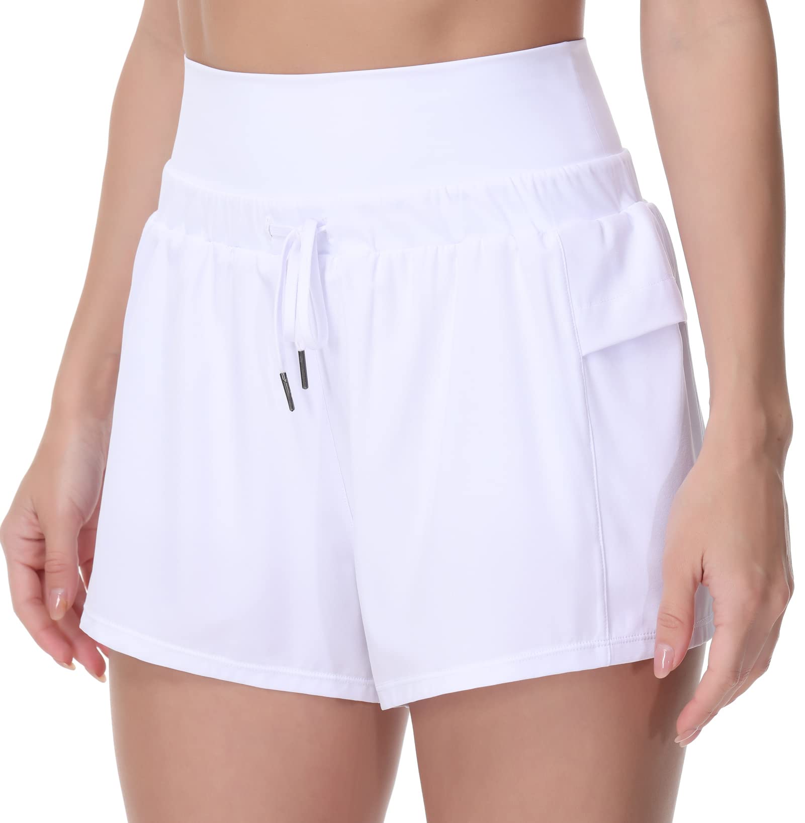THE GYM PEOPLE Women's High Waisted Workout Shorts with Drawstring, Mesh Liner & Side Pockets - Perfect for Yoga, Running, Gym & Lounge Wear