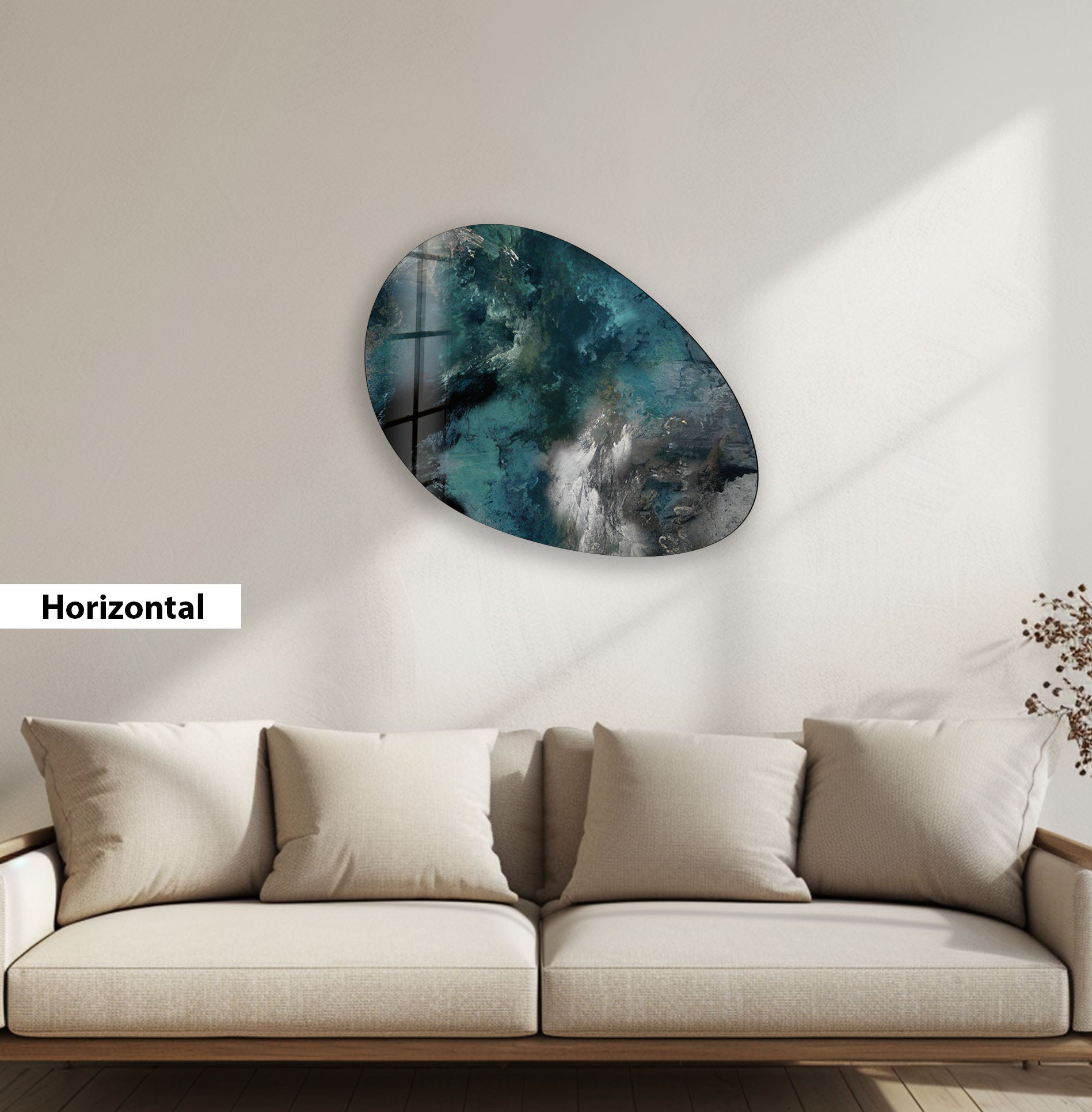 Abstract Dark Green Oval Glass Wall Art - Modern Home Decor for Living Room, Bedroom & Office - Handmade Glass Artwork for Unique Interior Design