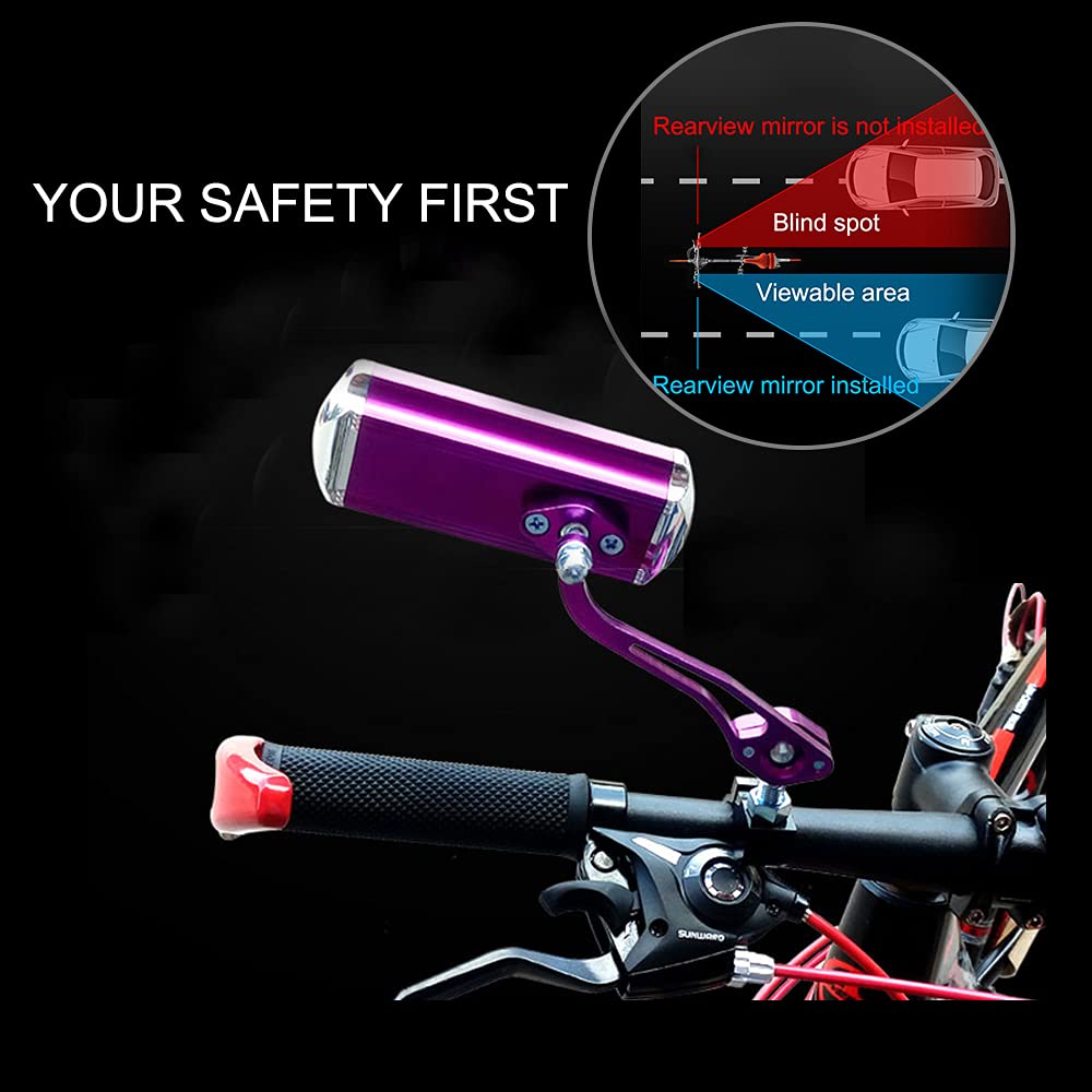 Bike Mirrors Handlebar Rearview Mirror - 2 Pack Adjustable Bicycle Mirrors for Electric, Mountain & Fixed Gear Bikes (Purple) - Perfect for Commuting, Road Safety & Urban Cycling