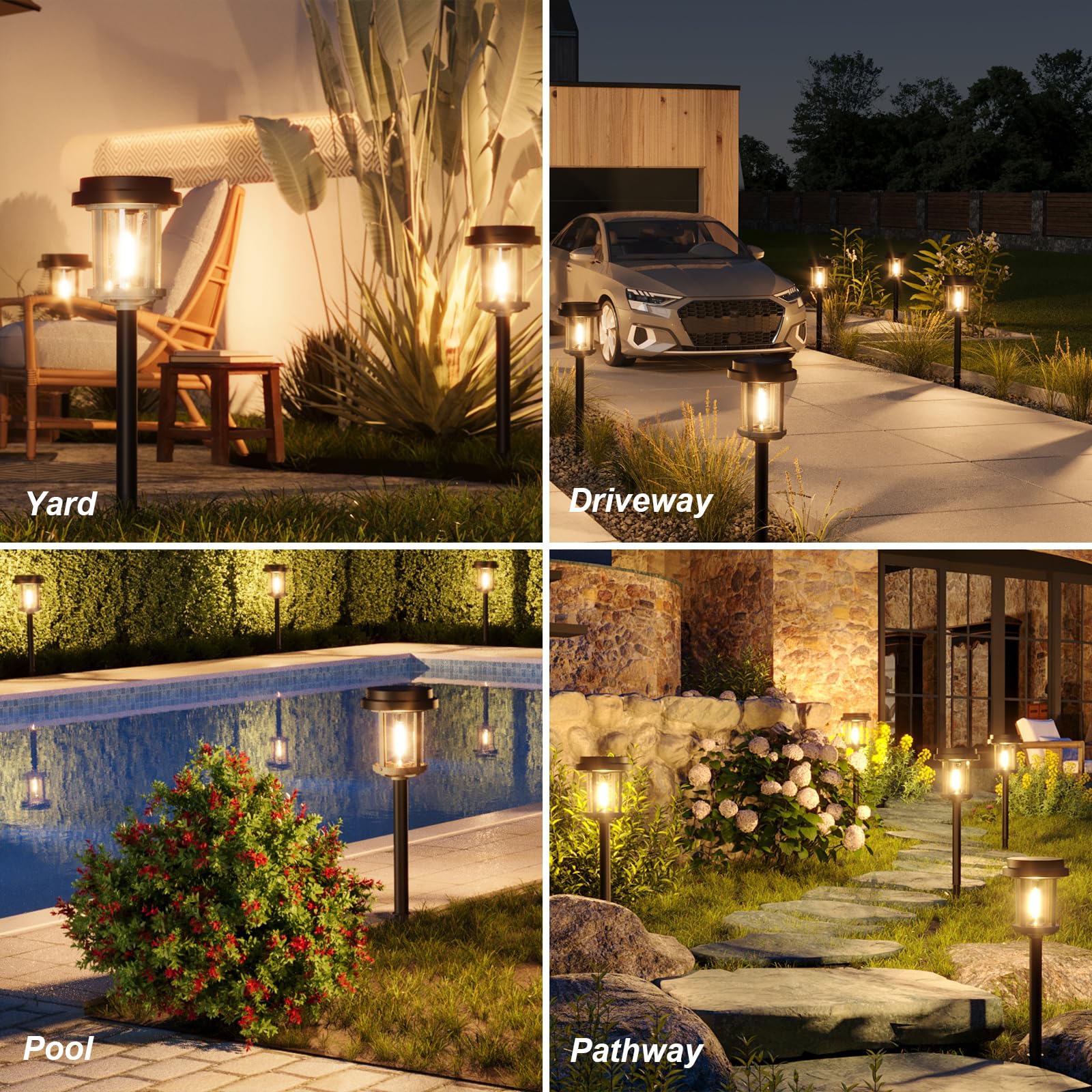 **XMCOSY+ Solar Lights Outdoor Waterproof IP65 - 20LM Solar Garden Lights with 2-Tone Black & Grey Metal Design - Warm White Solar Pathway Lights for Yard, Patio, Landscape, Walkway, Driveway | Perfect for Garden Decoration, Pathway Illumination & Outdoor Lighting**