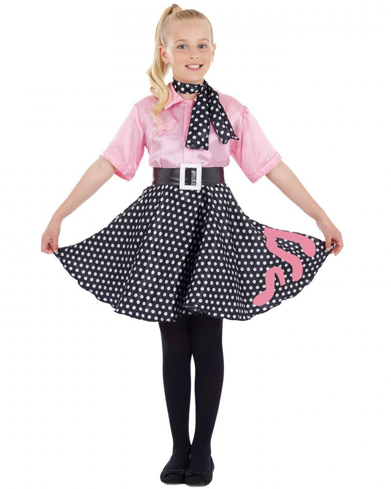 Vintage 1950s Rock and Roll Girls Costume - Retro Poodle Skirt Outfit for 50s Theme Party, Halloween, Sock Hop Dance & Dress Up