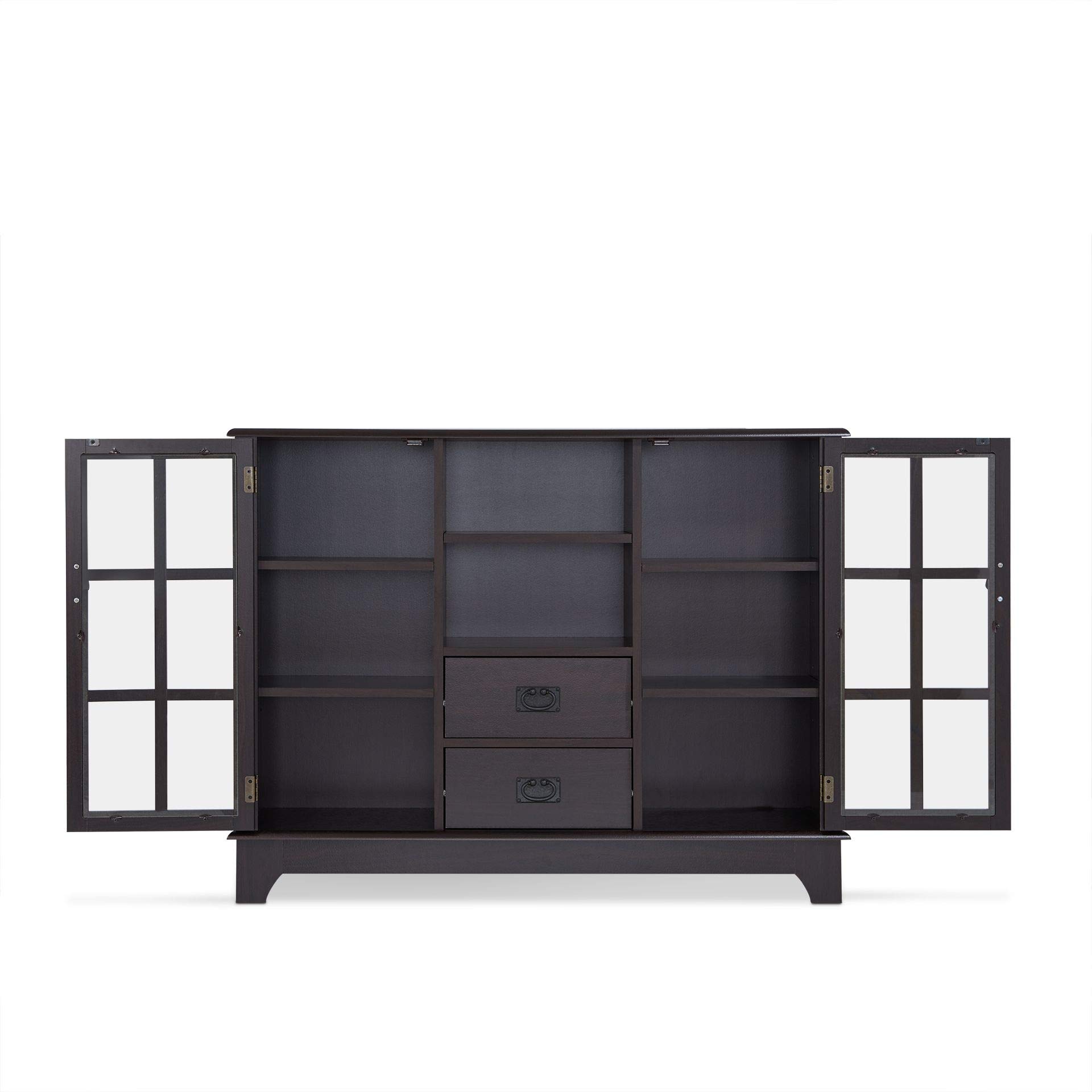HABITRIO Modern Console Table with Drawers and Shelves - Rectangular Composite Wood Sideboard with Framed Glass Door Storage, Open Compartment - Perfect for Living Room, Entryway, or Hallway (Espresso Finish)