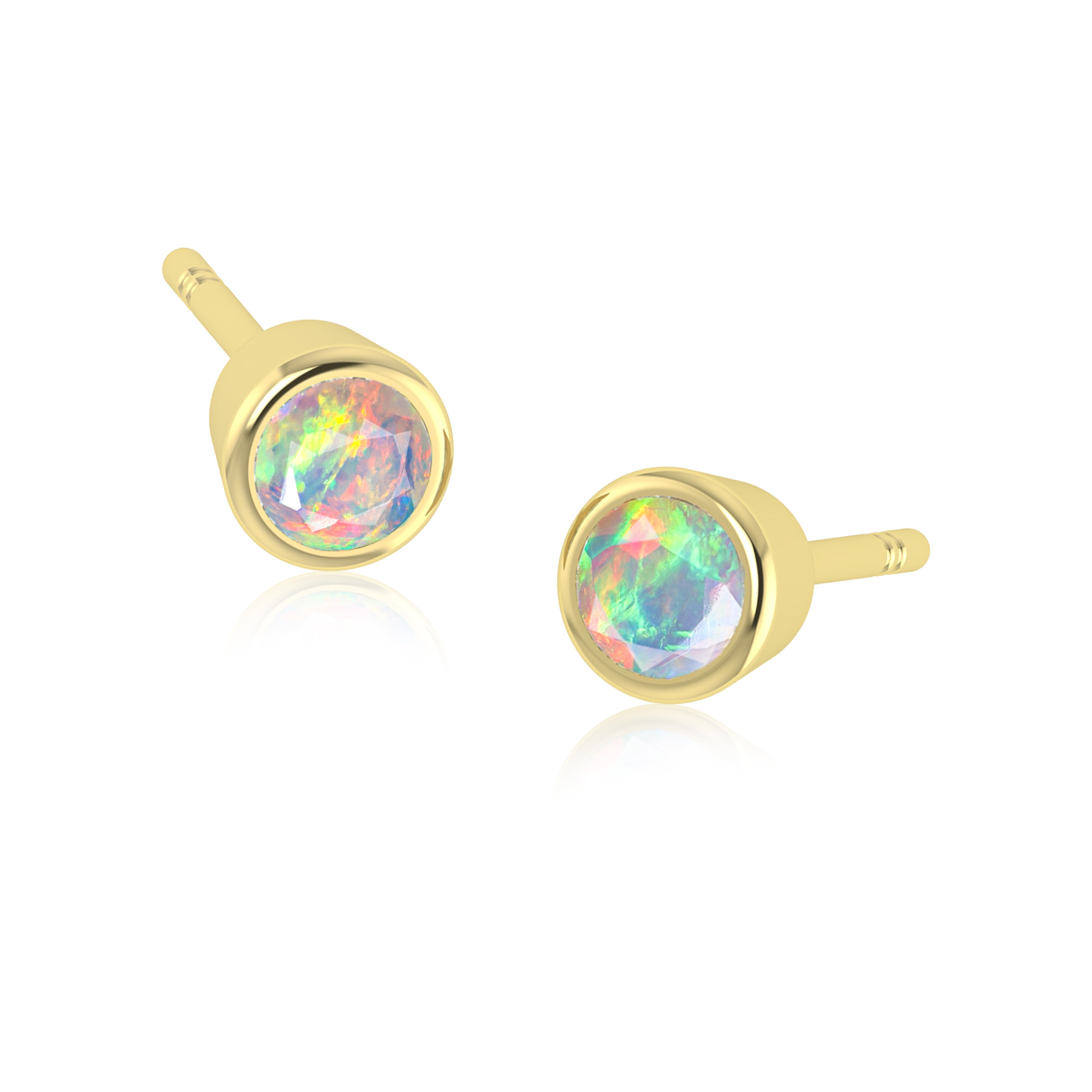Black Fire Round Opal Bezel Stud Earrings for Women - Sterling Silver Dainty Jewelry - Perfect for Parties, Weddings & Everyday Wear