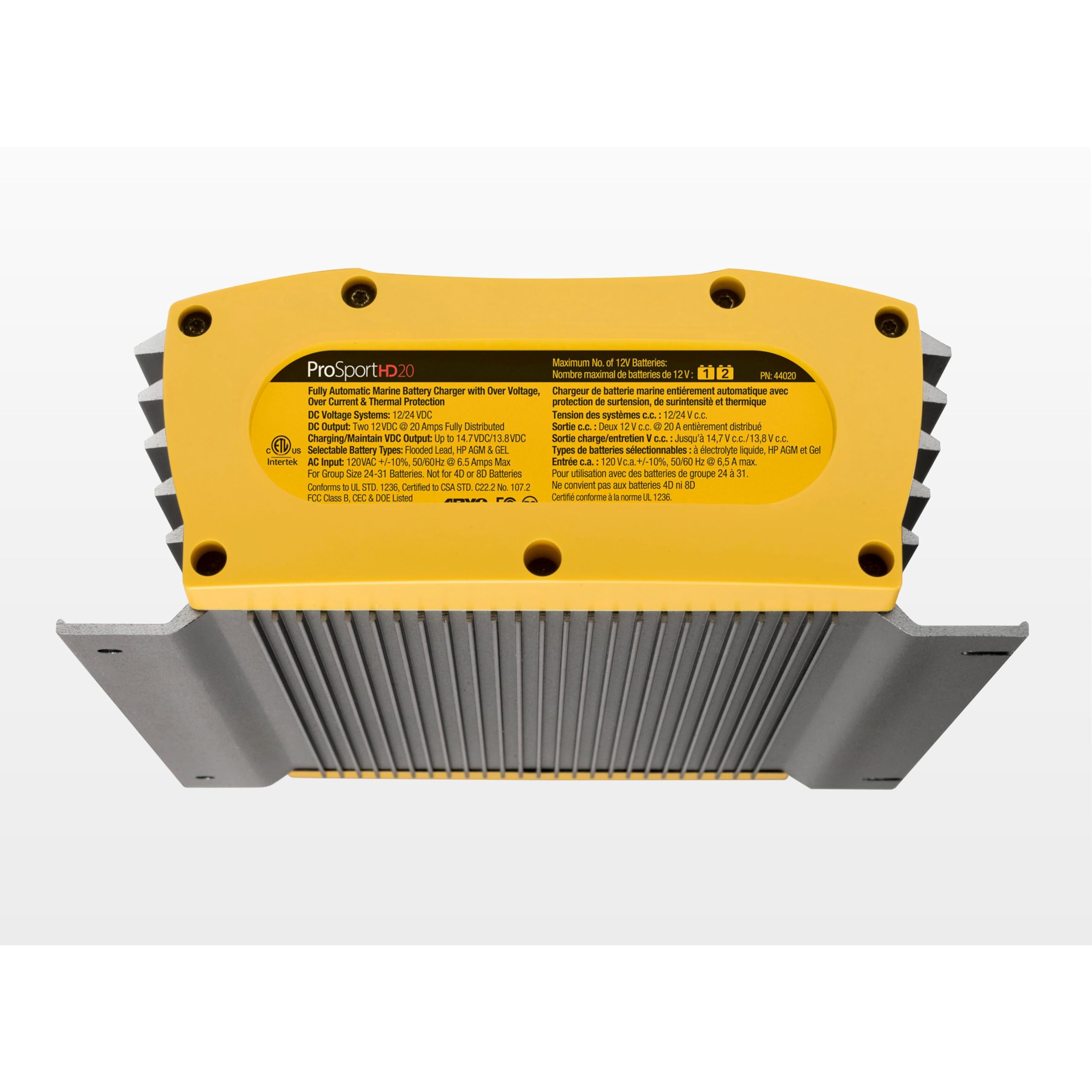 ProMariner 44020 ProSport HD 20 Amp 2 Bank Waterproof Marine Battery Charger - Perfect for Boats, Yachts & RVs - Fast Charging for Deep Cycle & AGM Batteries