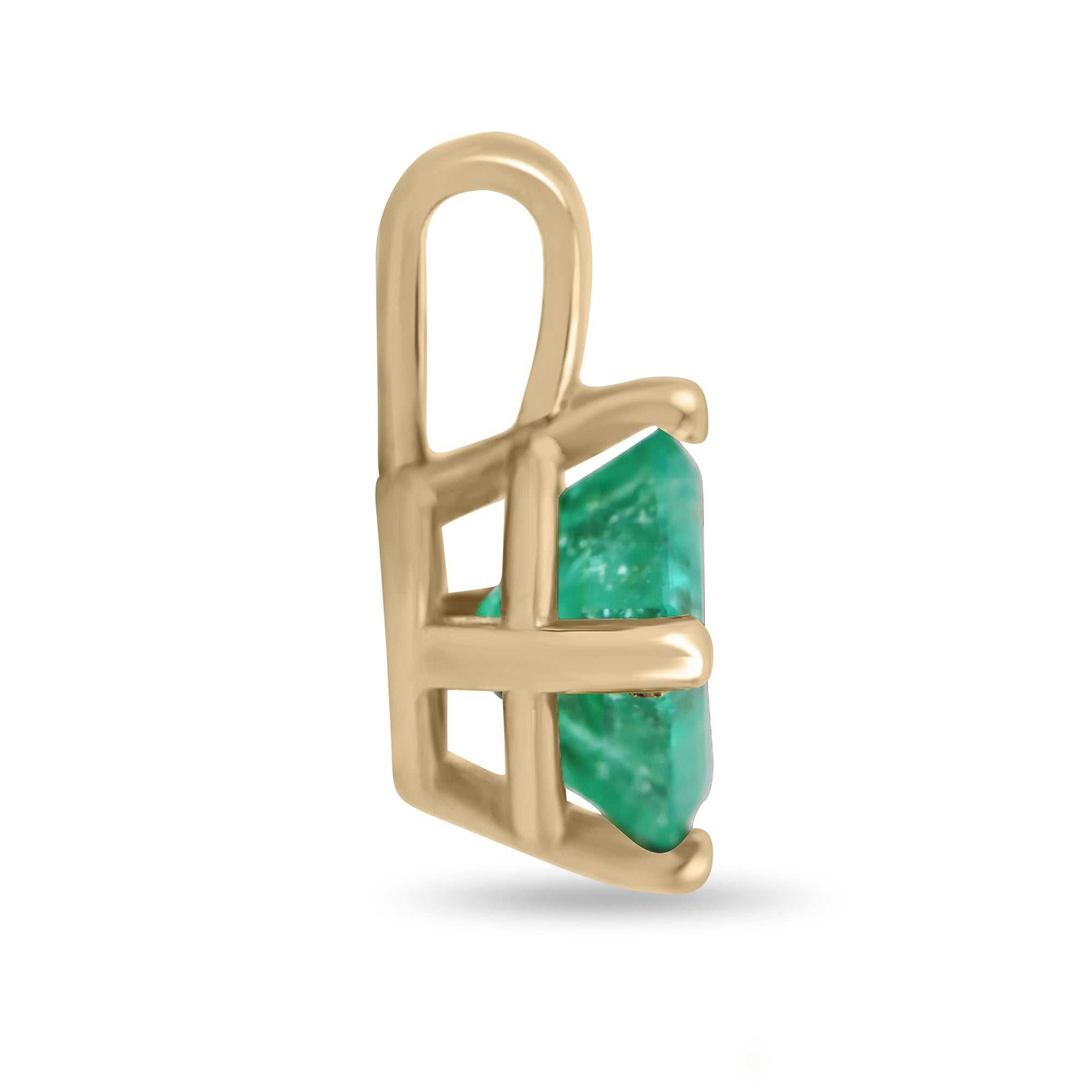 1.0 Carat Colombian Emerald Cut Solitaire 14K Gold Pendant Necklace for Women - Elegant Jewelry Gift for Birthday, Anniversary & Special Occasions