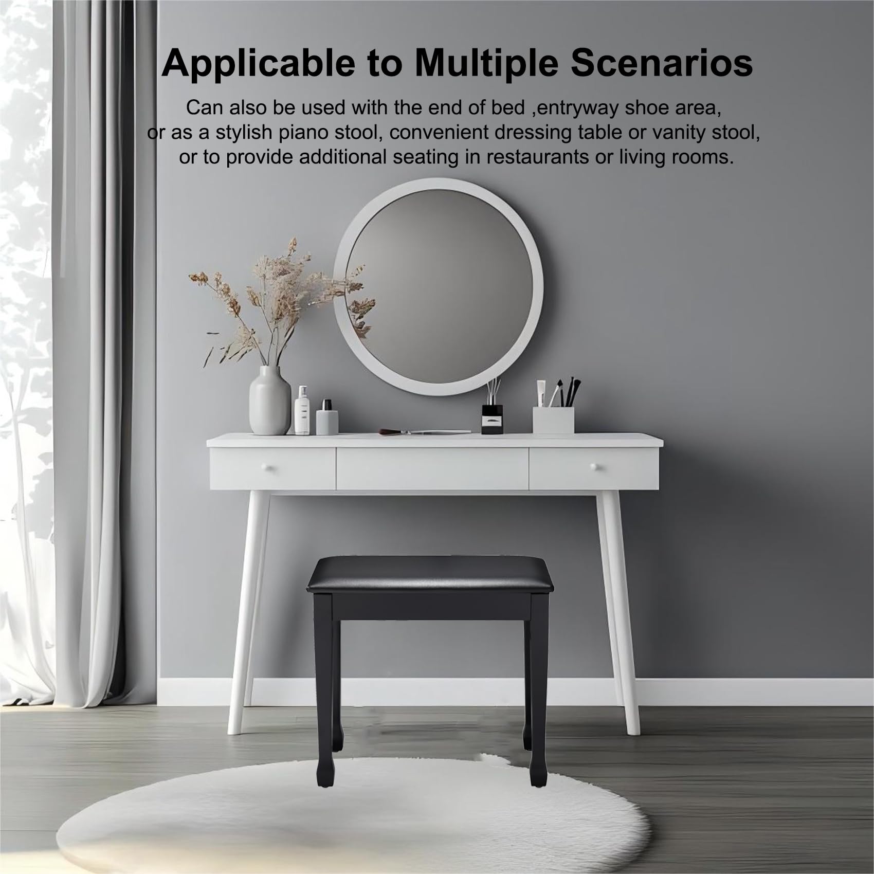 Waterproof Padded Piano Bench with Storage - Adjustable Makeup Vanity Stool, Upholstered Seat for Living Room, Bedroom & Music Room - White (Perfect for Piano Practice, Dressing Table & Home Decor)
