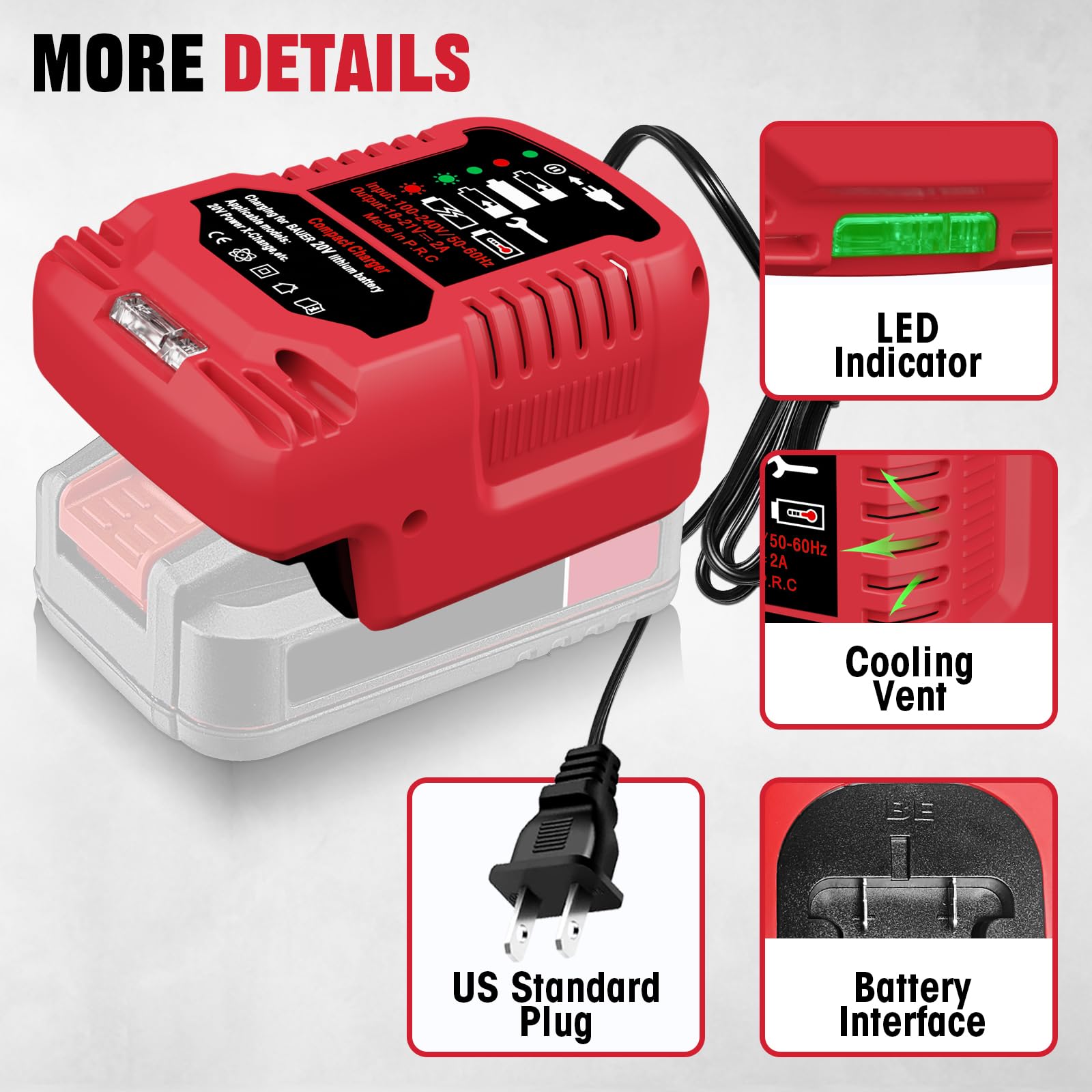 Bauer 20V Hyper.max Lithium Ion Battery Charger Replacement - 1701C-B 20V Compact Mini Charger (Battery Not Included) - Perfect for Cordless Power Tools, DIY Projects & Home Improvement
