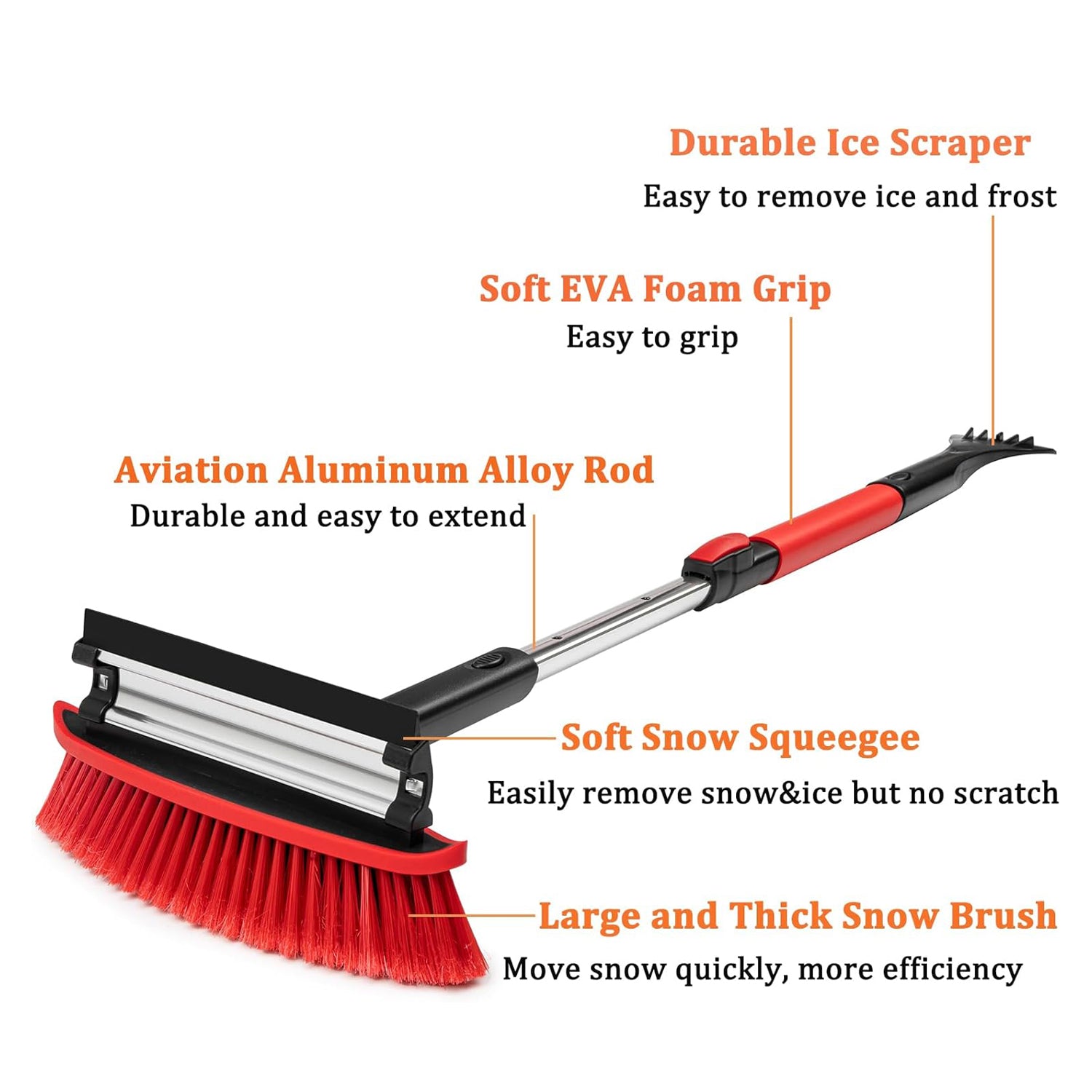 31-39 Inch Adjustable Snow Shovel with Ice Scraper & Broom - Heavy Duty Extendable Snow Removal Tool for Driveway, Sidewalk & Car - Winter Essential for Home & Outdoor Use