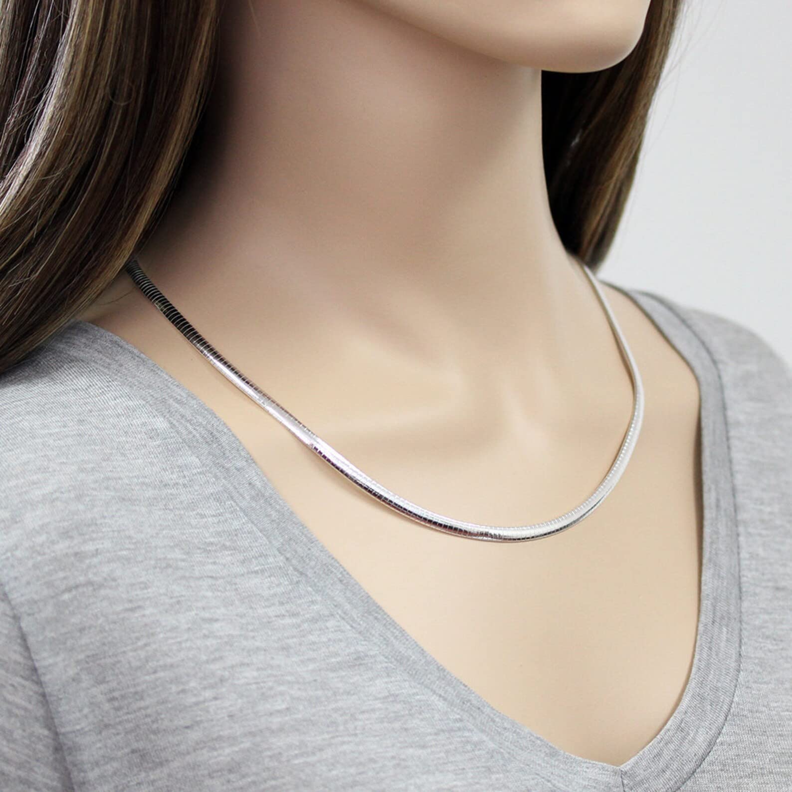 Verona Jewelers 925 Sterling Silver Italian Flat Omega Chain Necklace - 2mm, 3mm, 4mm, 6mm, 8mm Sizes | Flexible Cubetto Wire Design | 16