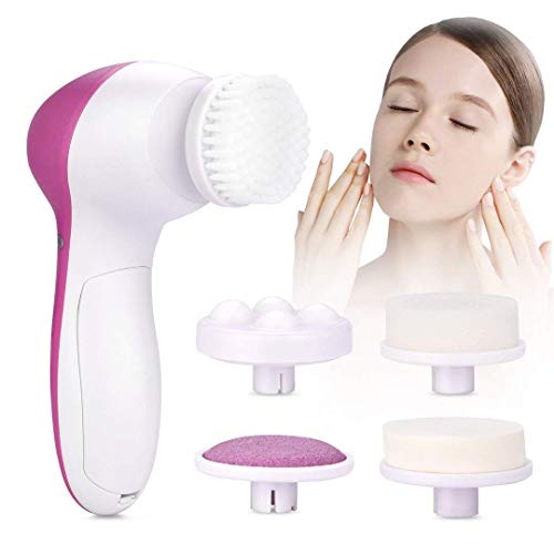 Plenzo 5-in-1 Facial Cleansing Brush with 5 Replaceable Heads - Deep Pore Cleanse, Exfoliate, Remove Blackheads & Massage - Perfect for Daily Skincare Routine & Spa-Like Treatment at Home