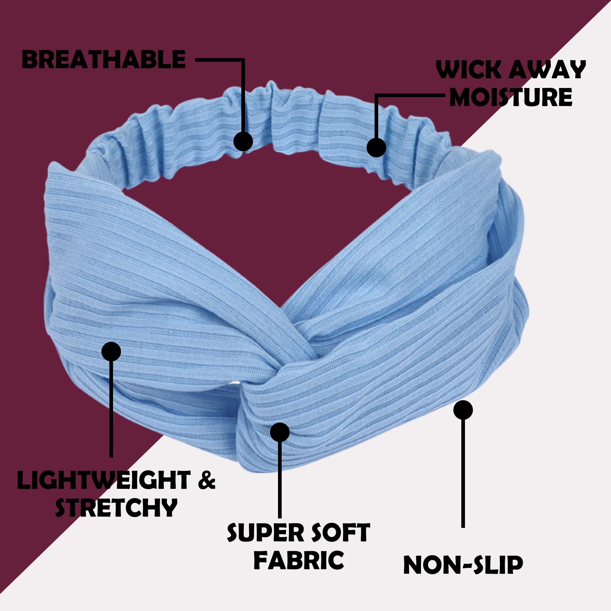 LOTUS78 Women's Headbands 8-Pack - Soft Elastic Hair Bands for Women, Sweat-Wicking Workout Headbands, Fashionable Boho Style Hair Accessories for Yoga, Running, Gym & Everyday Wear