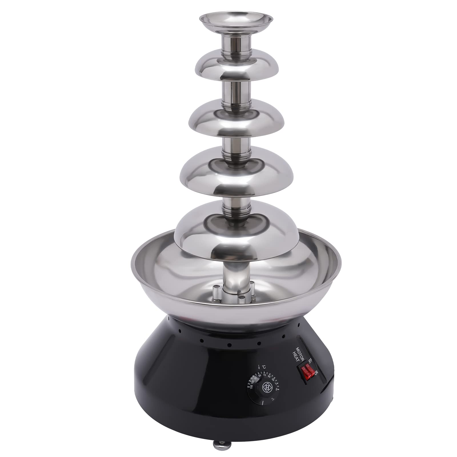 5-Tier Commercial Chocolate Fountain Machine - 7 lb Stainless Steel Melting Heater for Hot Chocolate, Nacho Cheese & Liqueurs - Perfect for Weddings, Parties & Catering Events (Black)
