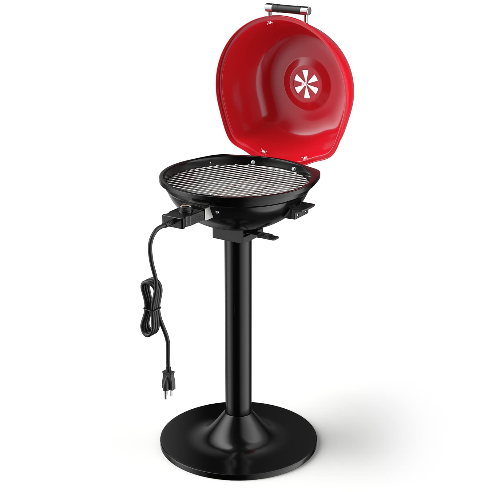 Giantex 1600W Electric Grill Indoor & Outdoor, Portable BBQ Grill with Removable Non-Stick Griddle, Adjustable Temperature Control & Oil Drip Pan - Perfect for Picnic, Camping, Backyard Cooking, Tailgating & Home Use (Red)