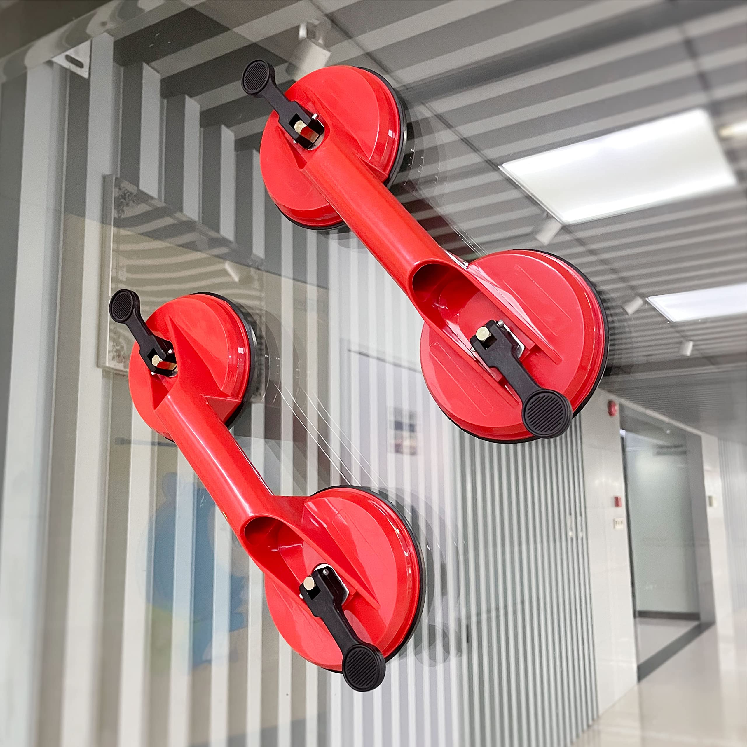 Olympia Tools Heavy Duty Glass Suction Cups - 2 Pack Vacuum Lifters for Large Glass, Tile, and Mirror Moving - Secure Grip Plastic Handle with Hooks - Perfect for Construction, Home Renovation, and Auto Dent Removal
