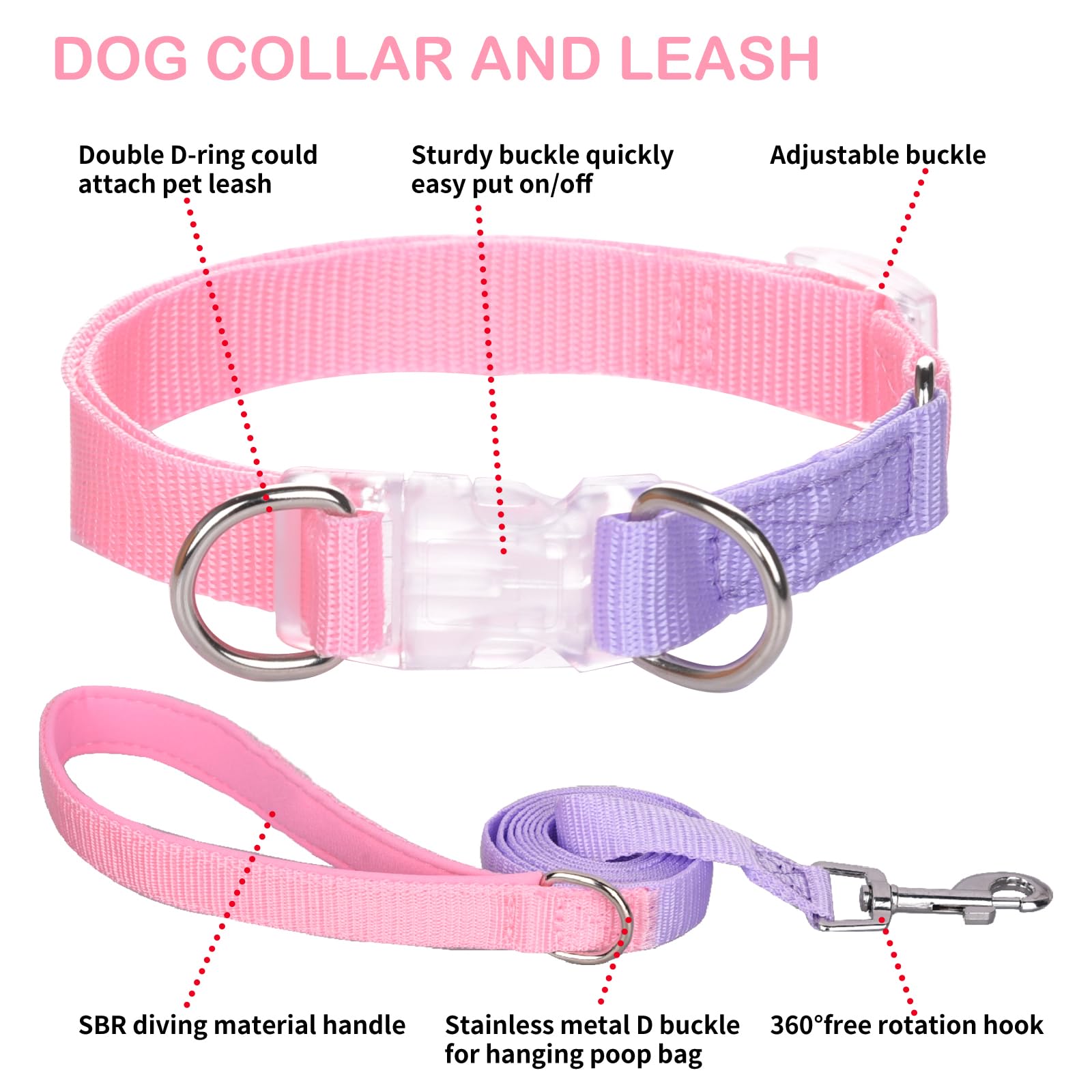AIITLE Upgraded No-Pull Dog Harness with Padded Handle - Escape-Proof Easy Walk Harness Collar Leash Set for Small Dogs (Pink-Purple) - Perfect for Training, Walking & Outdoor Adventures