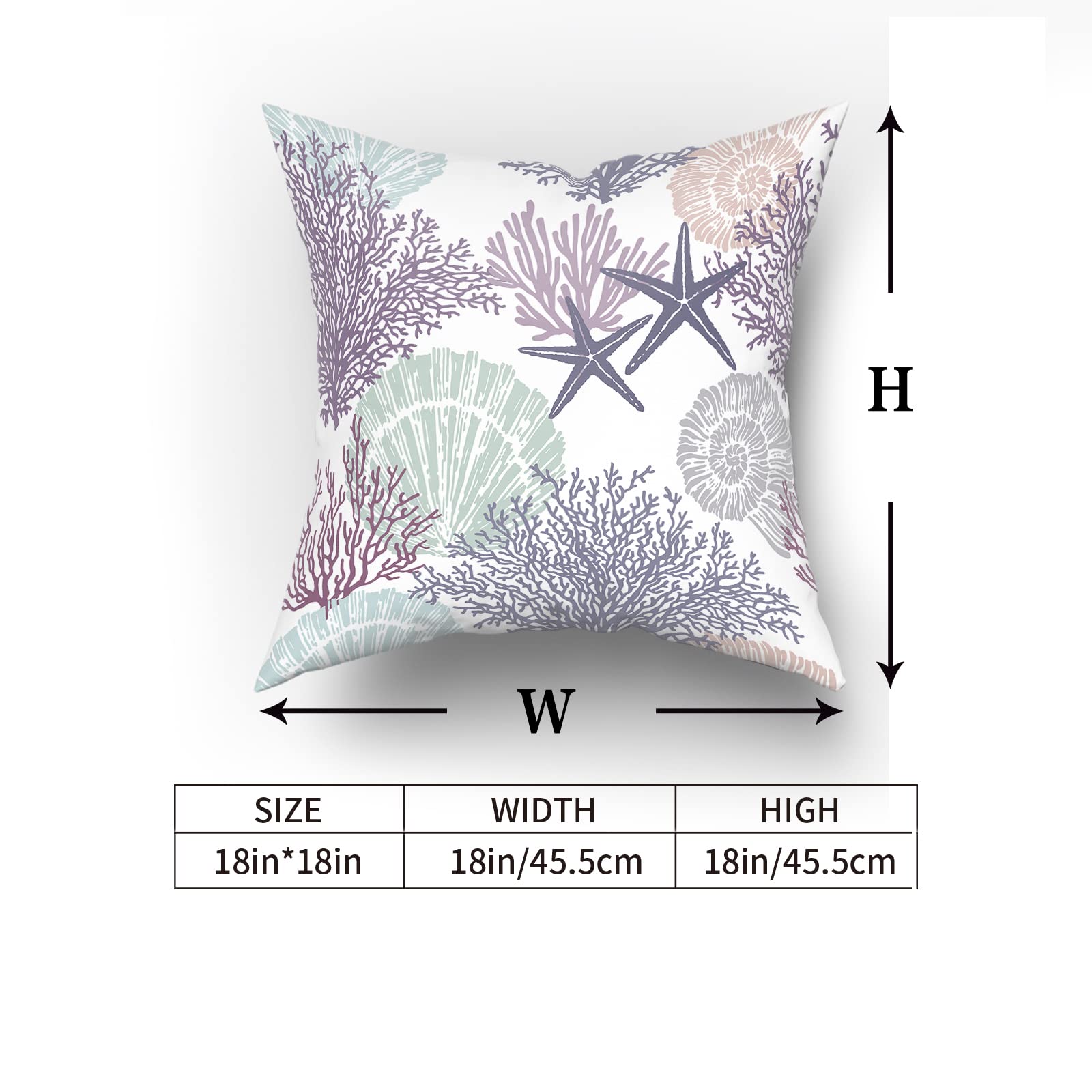 Ocean Coral Pillow Covers 20x20 Inch - Set of 2 Soft Cotton Nautical Coastal Throw Pillows with Seashell & Starfish Design - Square Cushion Covers for Sofa, Couch, Bedroom & Patio - Perfect for Beach House Decor & Coastal Themed Living Spaces (Purple)