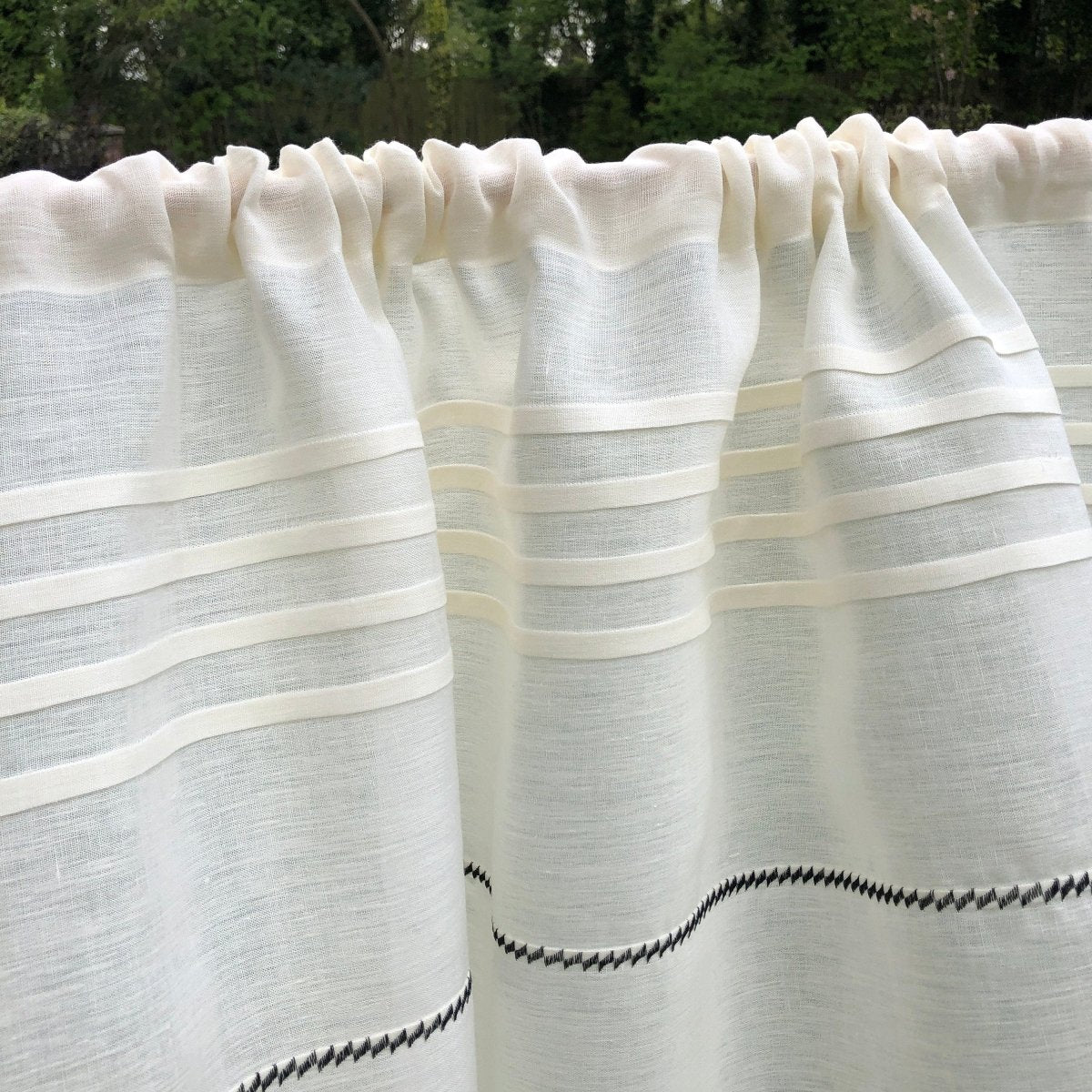 Premium Culcheth Cream Pure Linen French Bistro Cafe Curtains - Elegant Window Treatment for Kitchen, Dining Room & Coffee Shop Decor