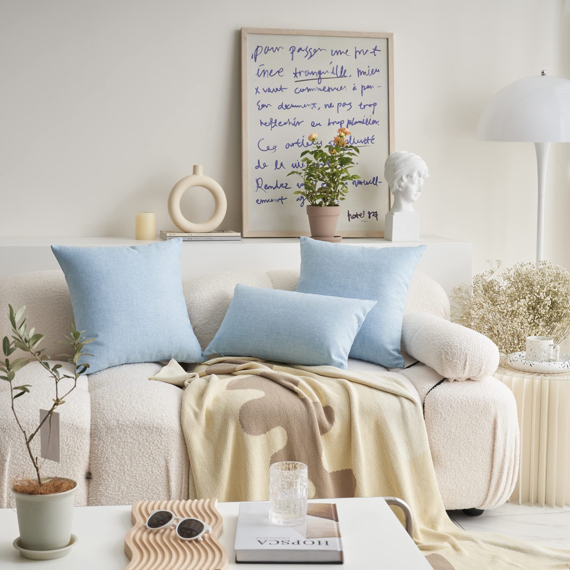 Demetex Blue 18x18 Inch Square Pillow Covers Set of 2 - Farmhouse Decorative Throw Pillows for Couch, Sofa & Chair - Soft & Stylish Home Decor for Living Room, Bedroom or Porch