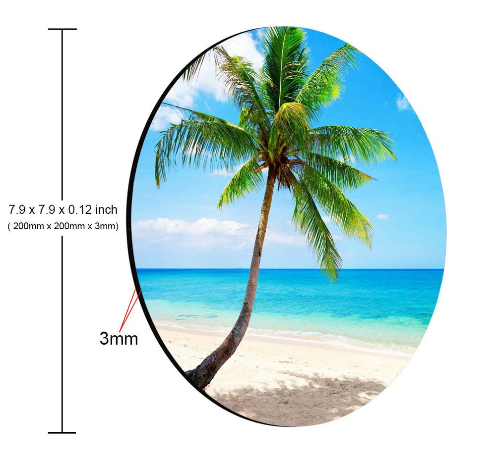 Round Beach Seaside Mouse Pad with Palm Tree & Ocean Design - 7.9 Inch Non-Slip Computer Mouse Mat - Perfect Office & Home Desk Accessory Gift for Coworkers - Great for Work, Gaming & Creative Workspaces