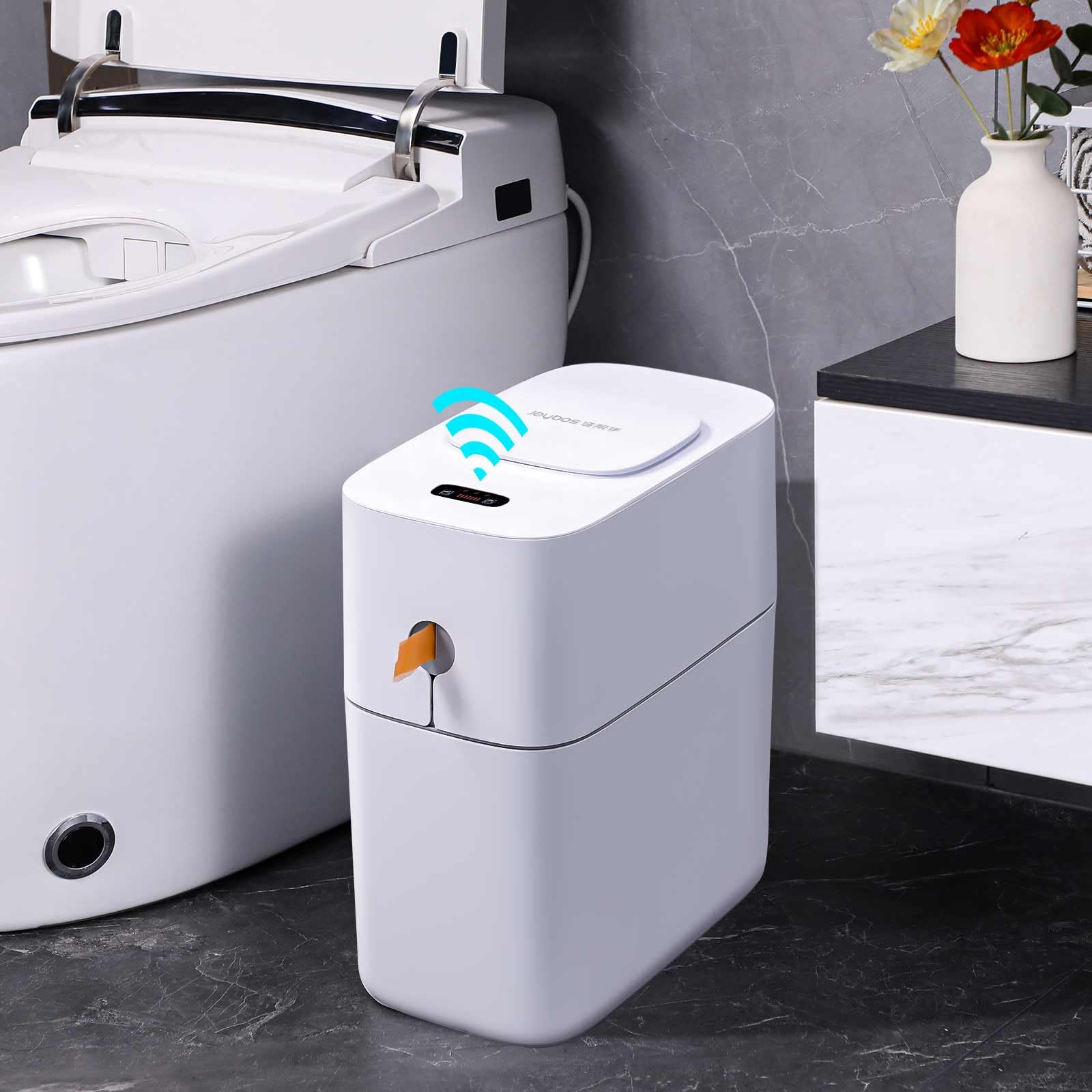 Automatic Motion Sensor Trash Can - 3.5 Gallon Touchless Bathroom Waste Bin, Hands-Free Garbage Can for Bedroom, Office, Toilet, RV & Living Room | Dogproof Plastic Slim Design (White) - Perfect for Hygienic Waste Disposal in Homes & Small Spaces