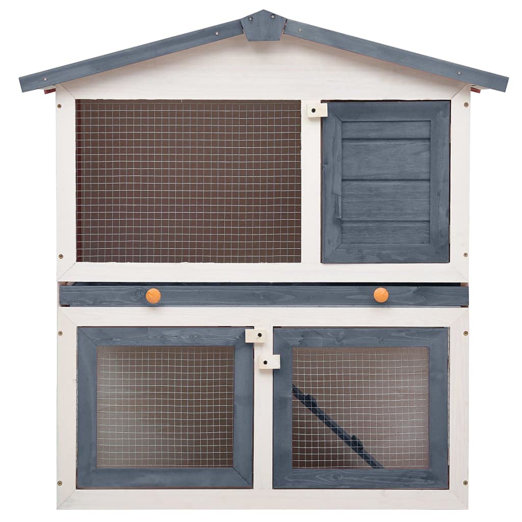 CHARMMA Outdoor Rabbit Hutch with 3 Doors - Gray Wooden Rabbit Cage for Small Pets - Perfect for Backyard, Garden, or Patio Use
