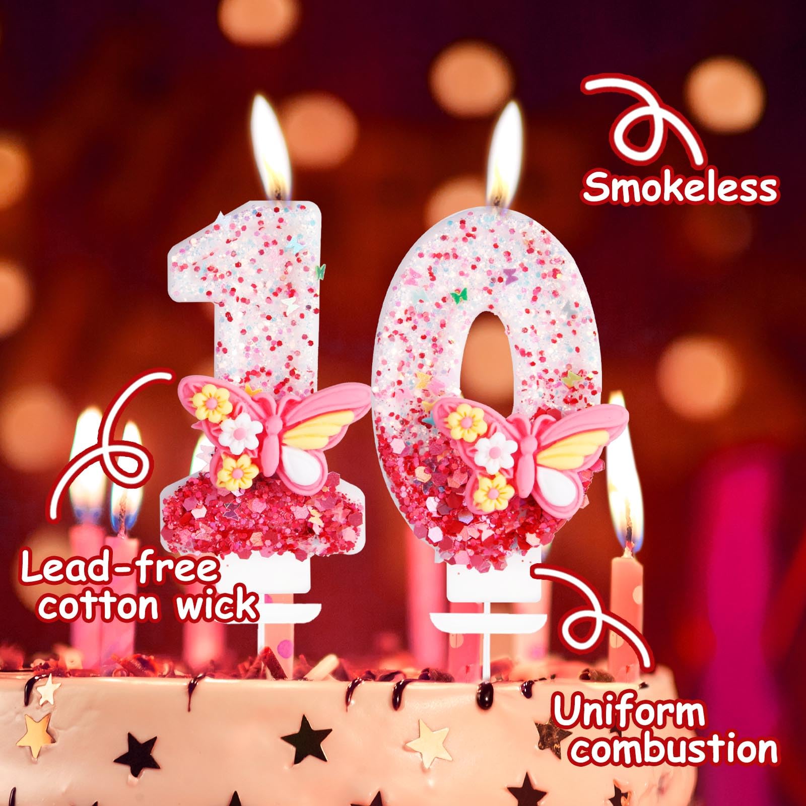 3rd Birthday Candles for Girls - Pink Butterfly Number 3 Cake Topper - Birthday Party, Wedding & Anniversary Celebration Decorations - Perfect for Girls' Birthday Cakes, Cupcakes, and Dessert Table Displays