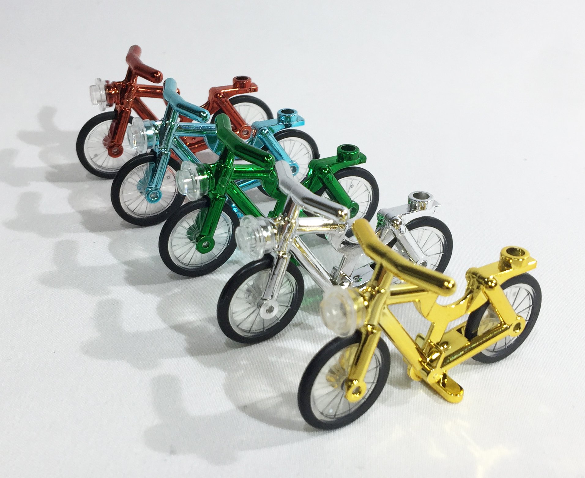 Brick Loot 5-Pack Chrome Bicycle Building Blocks - Red, Green, Blue, Silver, Gold - Compatible with Major Brands - Perfect for Kids' STEM Toys, DIY Projects & Collectors Displays