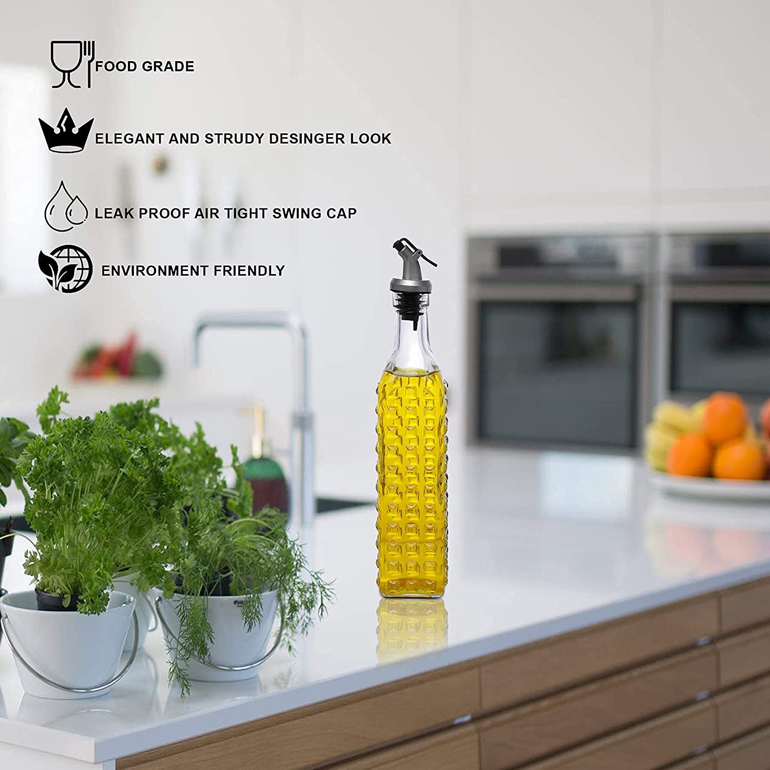 Premium Glass Oil Dispenser with Drip-Free Spout - 500ml Clear Olive Oil Bottle for Kitchen, Salad Dressing & Cooking - Elegant Transparent Design for Countertop & Dining Table