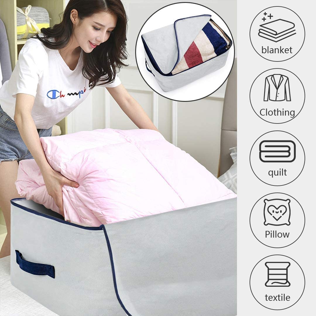 Beige Canvas Storage Bags Set - 3-Piece Breathable Fabric Organizer for Closet, Shelves & Travel (1 XL + 2 Large Bags) - Perfect for Clothes, Blankets & Seasonal Storage