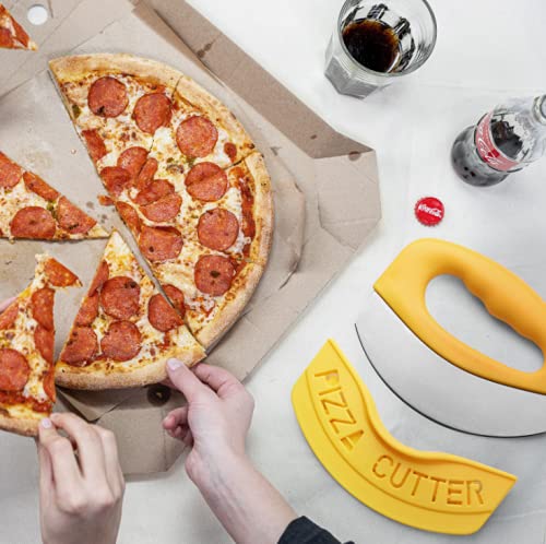 Premium Stainless Steel Multi-Purpose Cutter - Pizza Slicer, Ring Chopper, Cheese Knife - Heavy Duty Baking & Kitchen Tool for Pizza, Vegetables, Herbs & Cheese Cutting