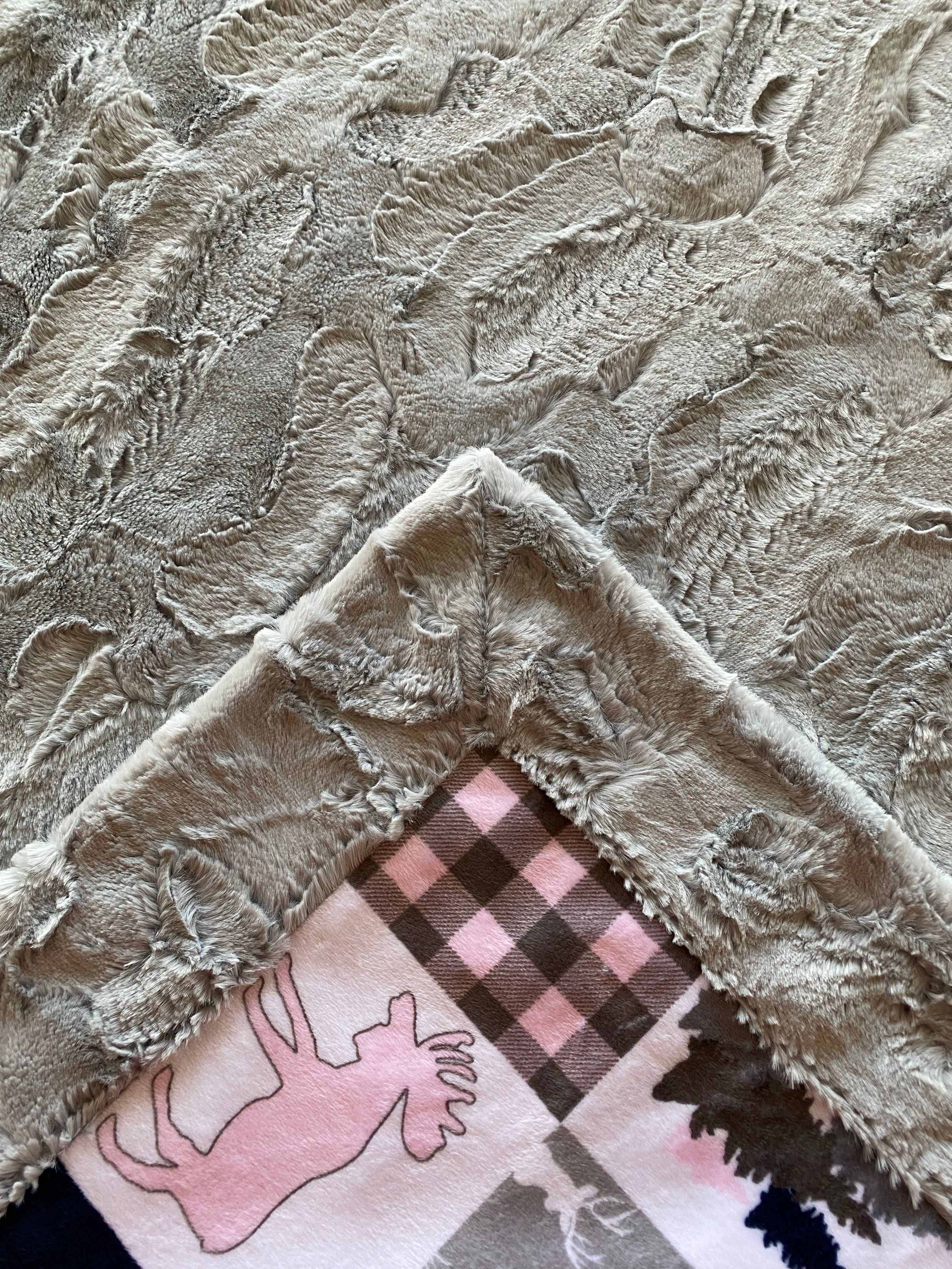 Blush Pink Cabin Quilt with Silver Hide & Pillowcase - 13x18 for 12x18 Pillow - Soft Minky Baby Blanket 34x40 - Perfect for Nursery, Crib, and Cozy Bedroom Decor