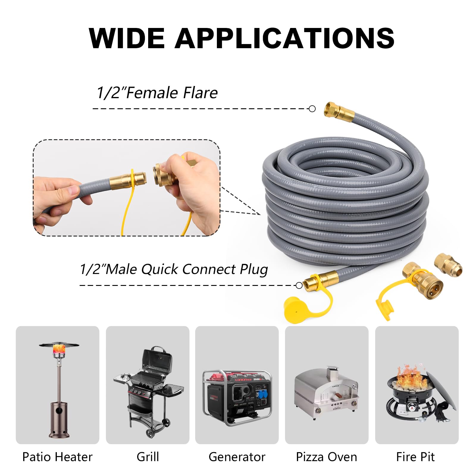 1/2 Inch 10Ft Natural Gas Hose with Quick Connect Fittings - CSA Certified for Blackstone Griddle, Grill, Patio Heater, Pizza Oven & BBQ Conversion | Durable Outdoor Gas Line for Backyard Cooking & Heating