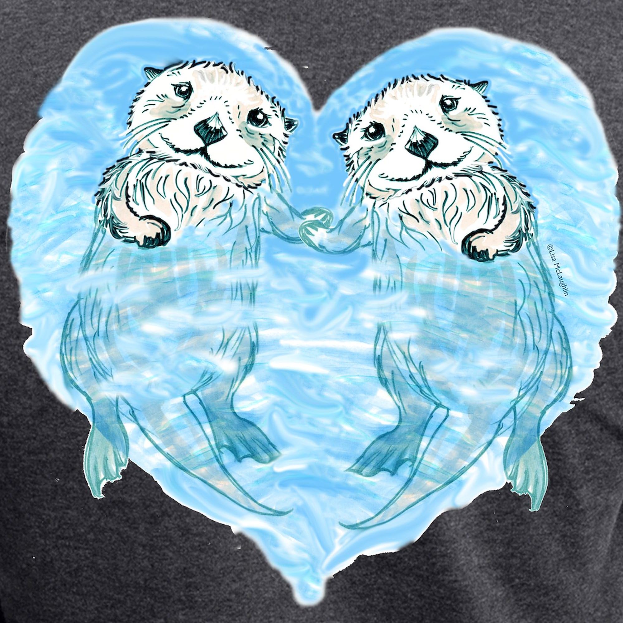 Sea Otters Holding Hands Women's Charcoal Pajama Set - Cute Animal Print Sleepwear for Women | Perfect for Cozy Nights, Sleepovers & Gifts