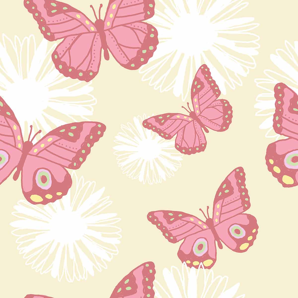 Pink Butterfly Peel and Stick Removable Wallpaper - Self-Adhesive Decorative Wall Covering for Bedroom, Nursery, Kids Room & Home Decor