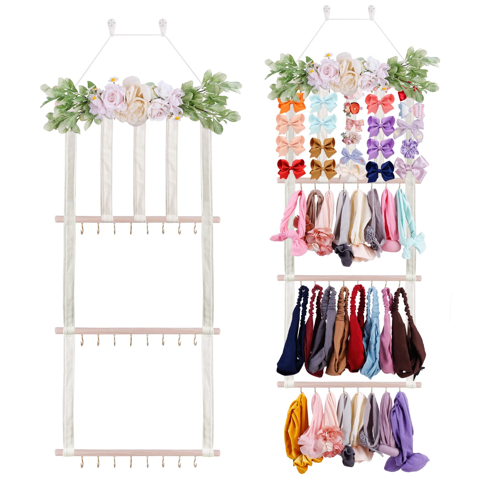 Flower Hair Bow Holder for Girls - Baby Headbands Organizer & Hair Accessories Storage - Wall Mounted Nursery Decor for Toddler Rooms (Perfect for Bedroom, Closet & Birthday Gift)