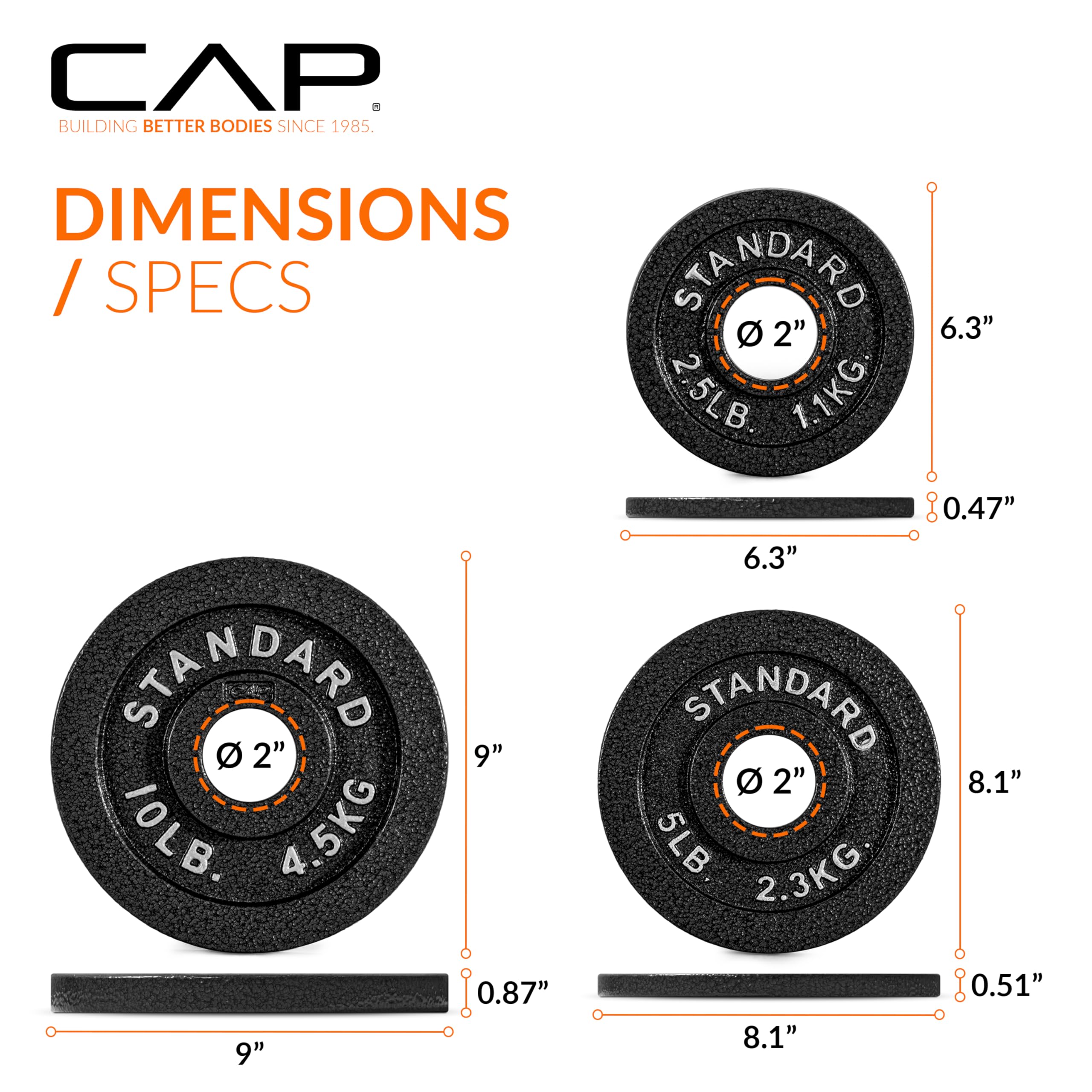 CAP Barbell Cast Iron Olympic Black Weight Plate - 2.5LB to 45LB Weight Set for Strength Training | Gym Equipment for Home & Commercial Use | Perfect for Weightlifting, CrossFit & Powerlifting Workouts