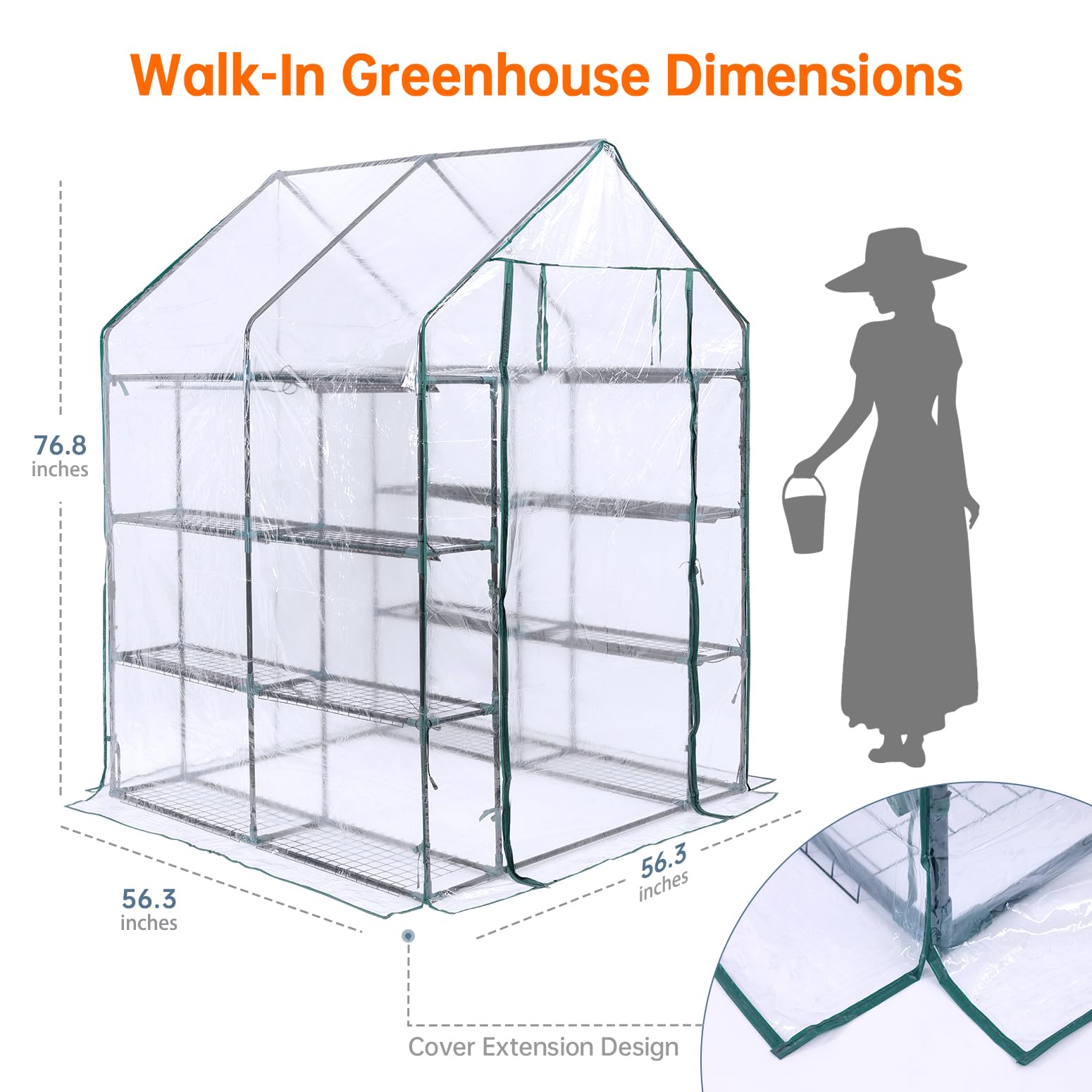 Walk In Greenhouse with Grow Lights - 56.3