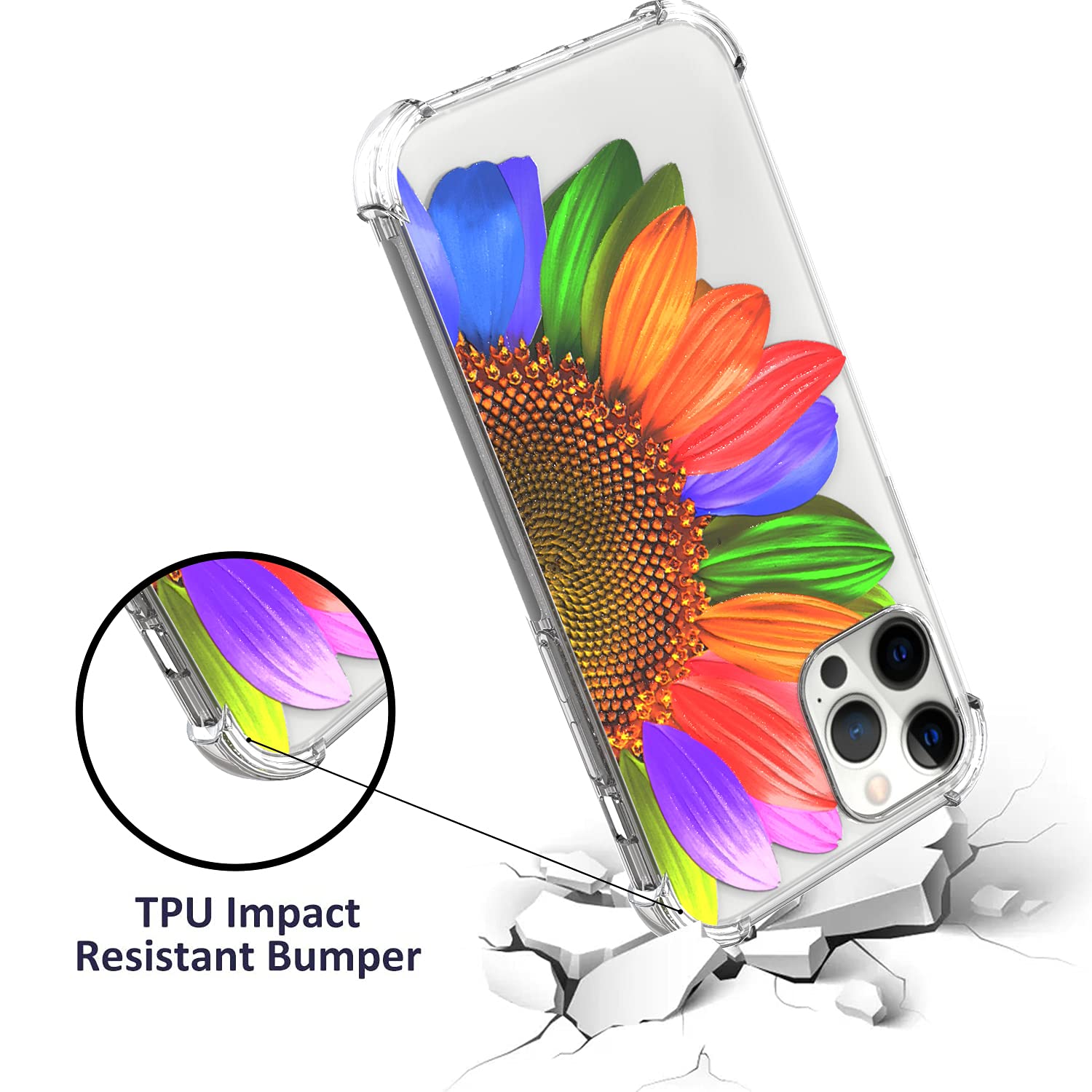 CoverON Slim Flexible TPU Clear Case for Apple iPhone 13 Pro - Sunflower Design | Perfect for Everyday Protection & Style
