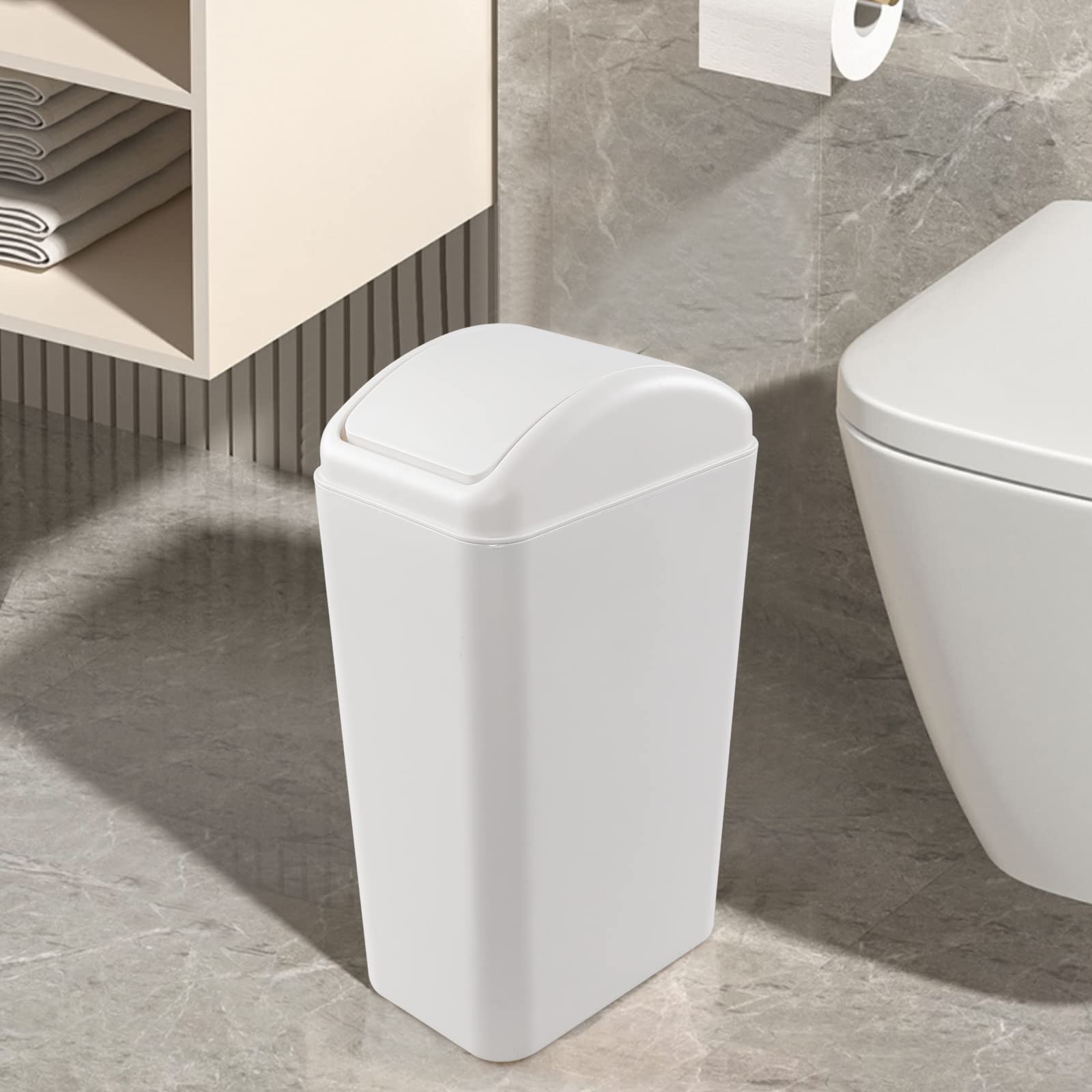 3.5 Gallon Plastic Trash Can with Swing Top Lid - Odor-Proof Small Waste Bin for Bathroom, Office, Kitchen & Bedroom - Space-Saving Step-On Garbage Can with Leak-Proof Design