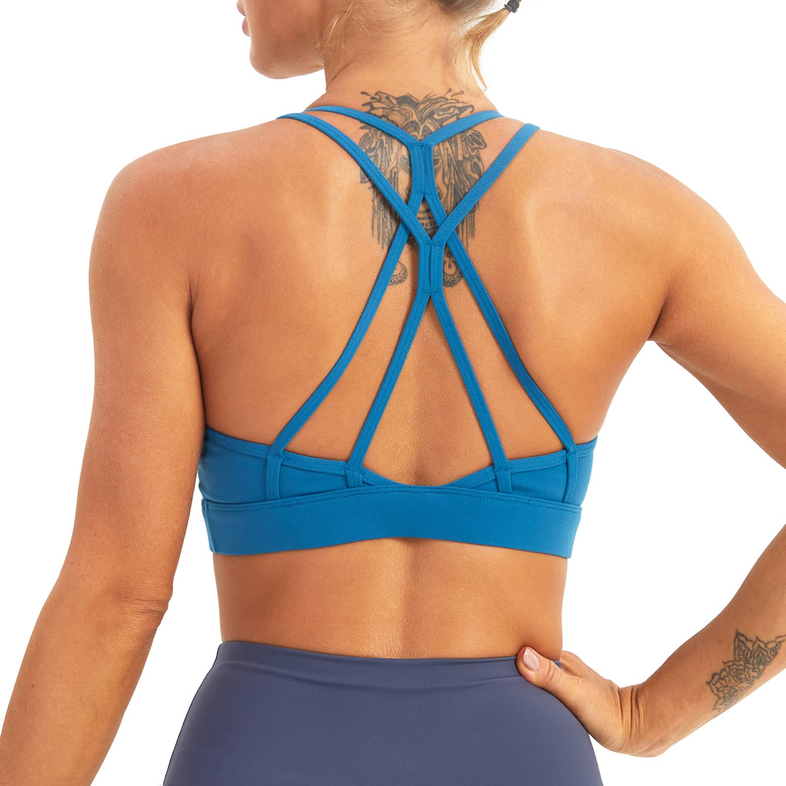 MATHACINO Women's Strappy Sports Bra - Crisscross Back Light Support Workout Bra with Removable Pads for Running, Yoga & Gym | Comfortable Fitness Top for Active Lifestyles