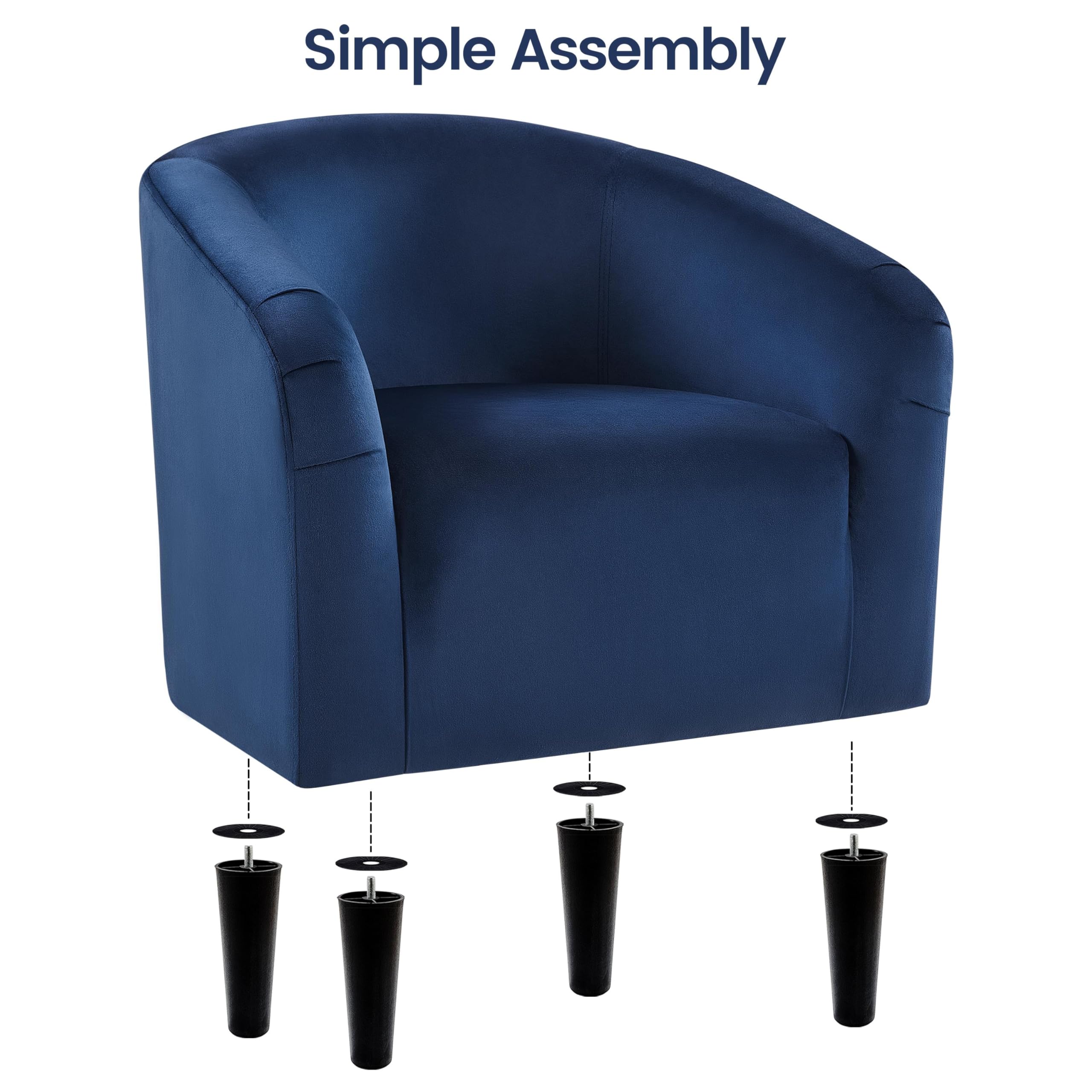 Yaheetech Velvet Club Chair - Modern Tufted Accent Armchair with Solid Wood Legs, Upholstered Barrel Chair for Living Room, Bedroom, Study or Office Waiting Area - Navy Blue Velvet Lounge Chair for Reading Nook, Conversation Seating or Cozy Home Decor