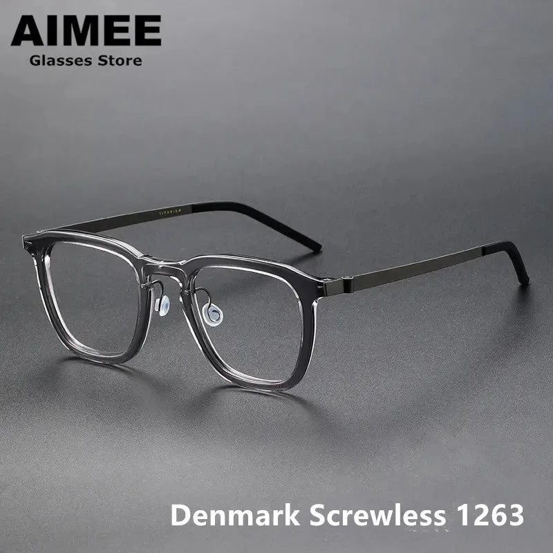 Aimee Men's Full Rim Square Screwless Titanium Acetate Eyeglasses Frame 1263 - Lightweight Durable Glasses for Work, Reading & Everyday Use