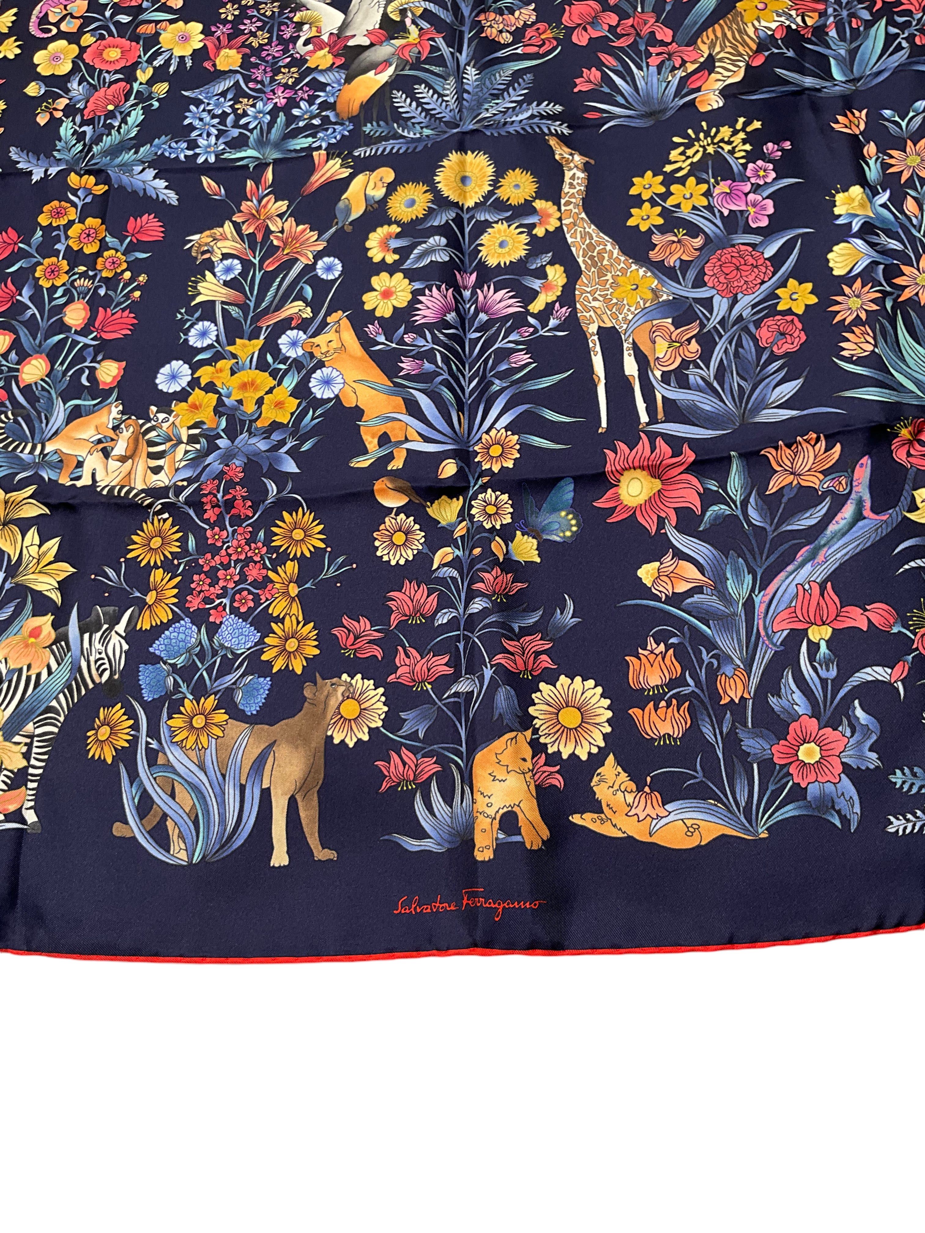 Salvatore Ferragamo Floral Jungle Print Silk Scarf - Luxury Fashion Accessory for Women, Perfect for Office, Travel & Special Occasions