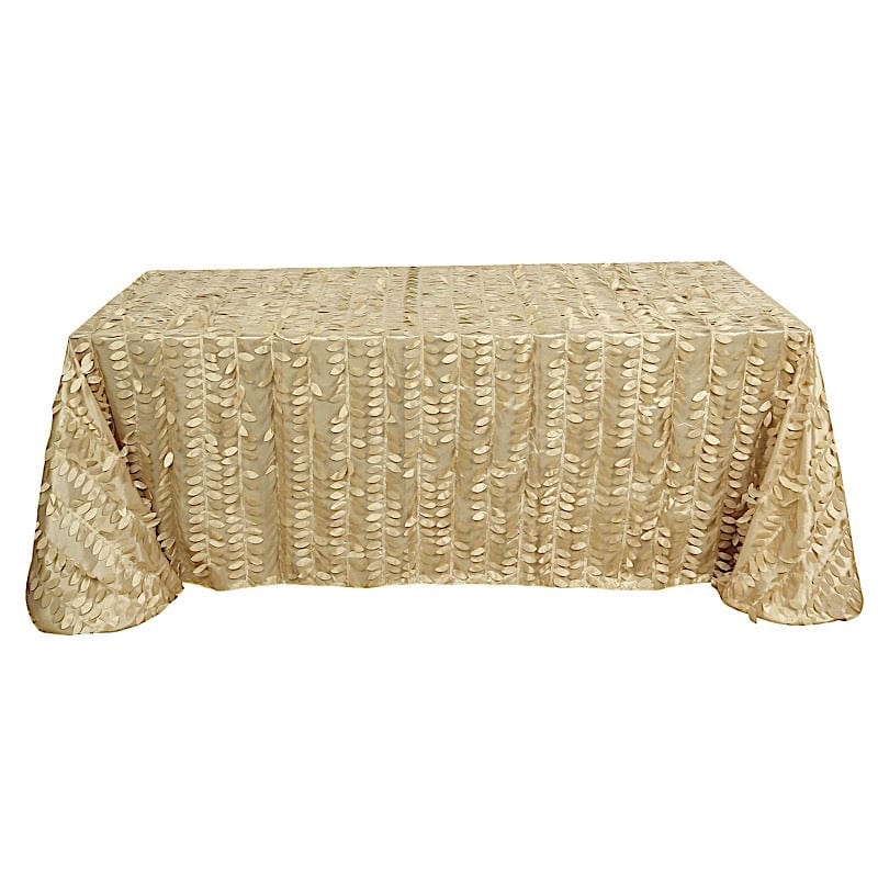 90x156 Inch Taffeta Rectangular Tablecloth with 3D Leaves Design - Elegant Dining Table Cover for Weddings, Parties & Home Decor