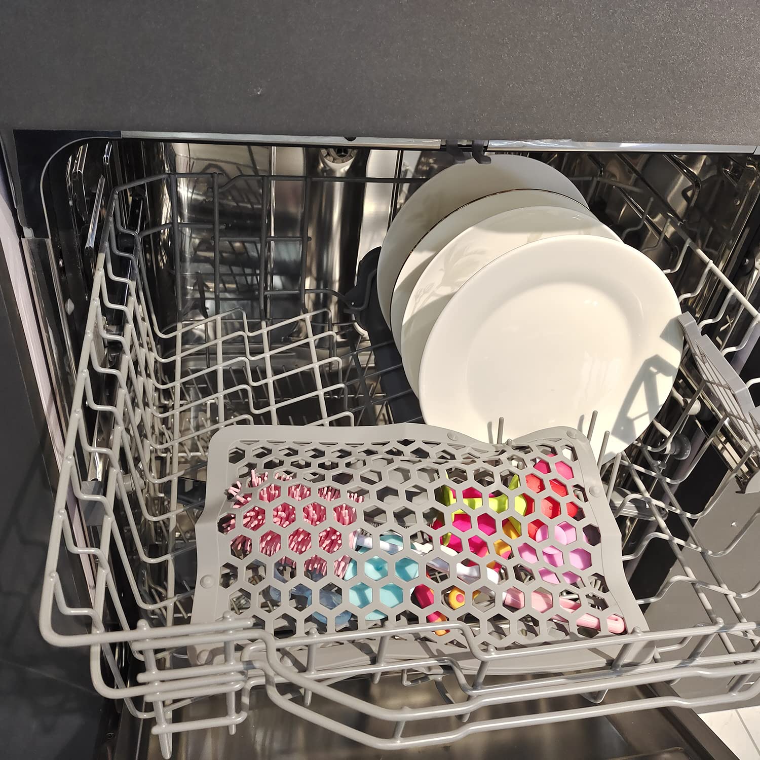 REVEX Silicone Dishwasher Basket for Baby Bottles, Pacifiers, Small Parts & Toy Accessories - Adjustable Size, Durable & Safe (Grey, 11.8