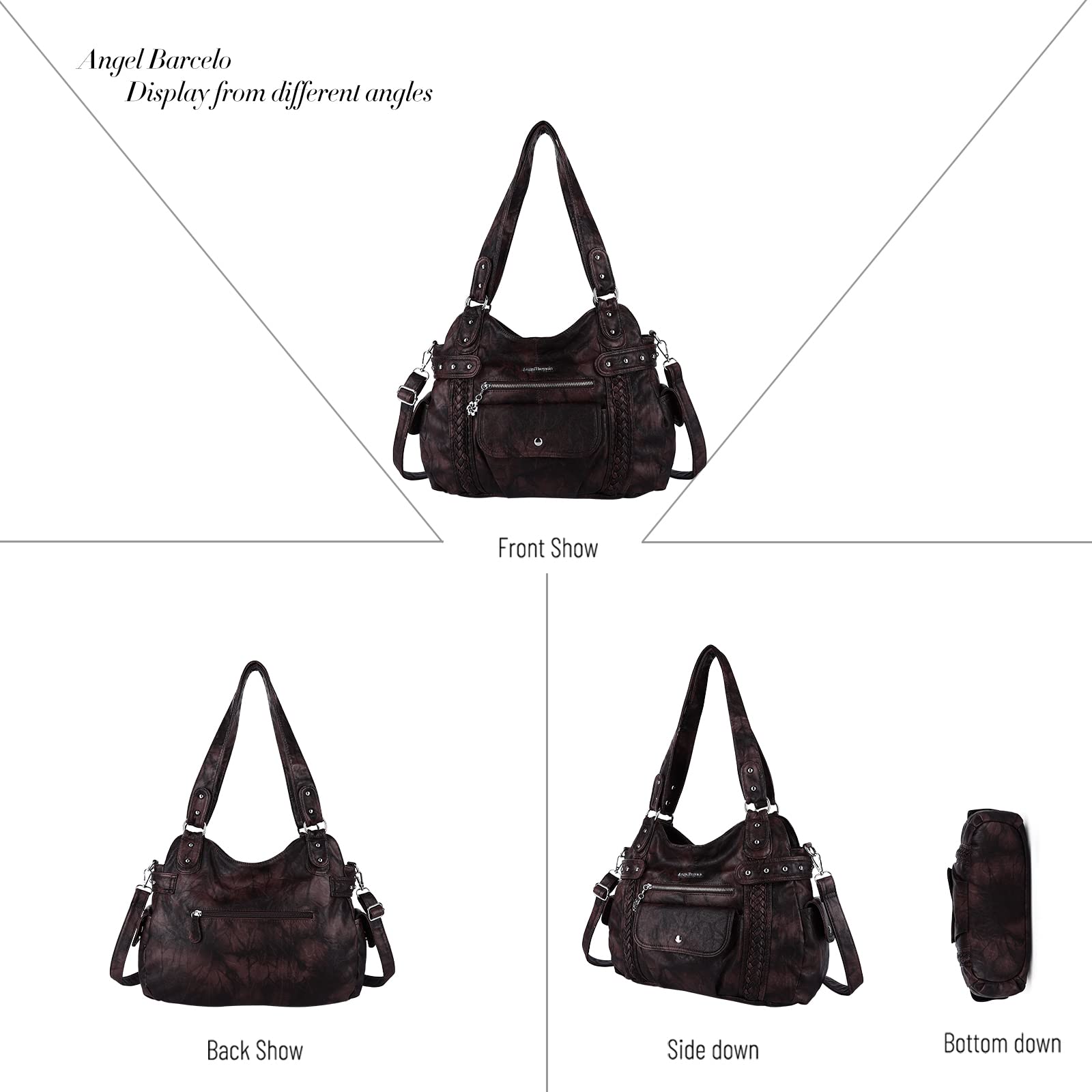 Angel Barcelo Women's Genuine Washed Leather Hobo Handbag - Stylish Shoulder Purse & Satchel Tote Bag for Work, Travel & Everyday Use