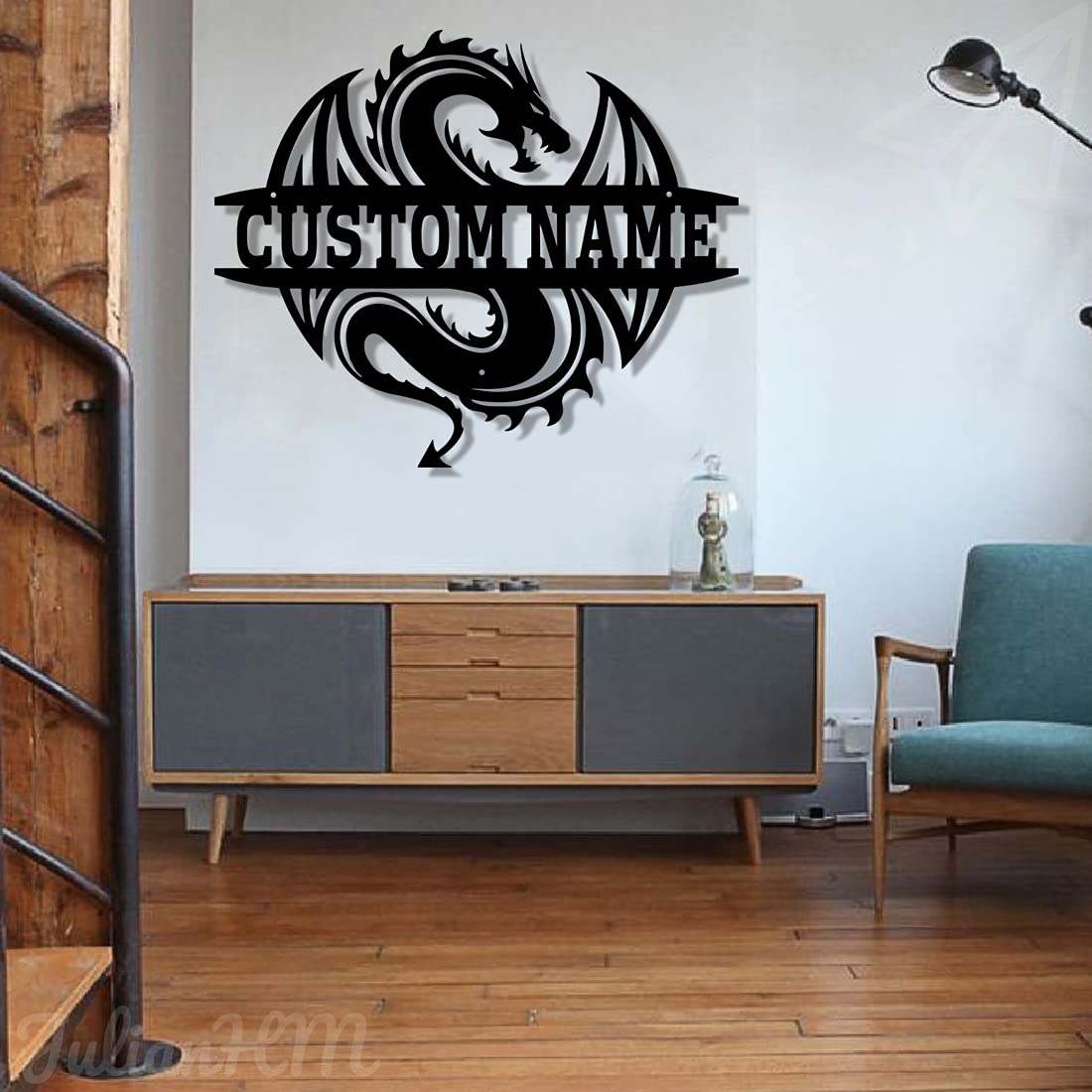 Custom LED Dragon Metal Wall Decor - Personalized Monogram Dragon Sign with Lights - 18x18 Inches - Unique Home & Bedroom Decor for Boys - Perfect for Nursery, Game Room, and Themed Parties