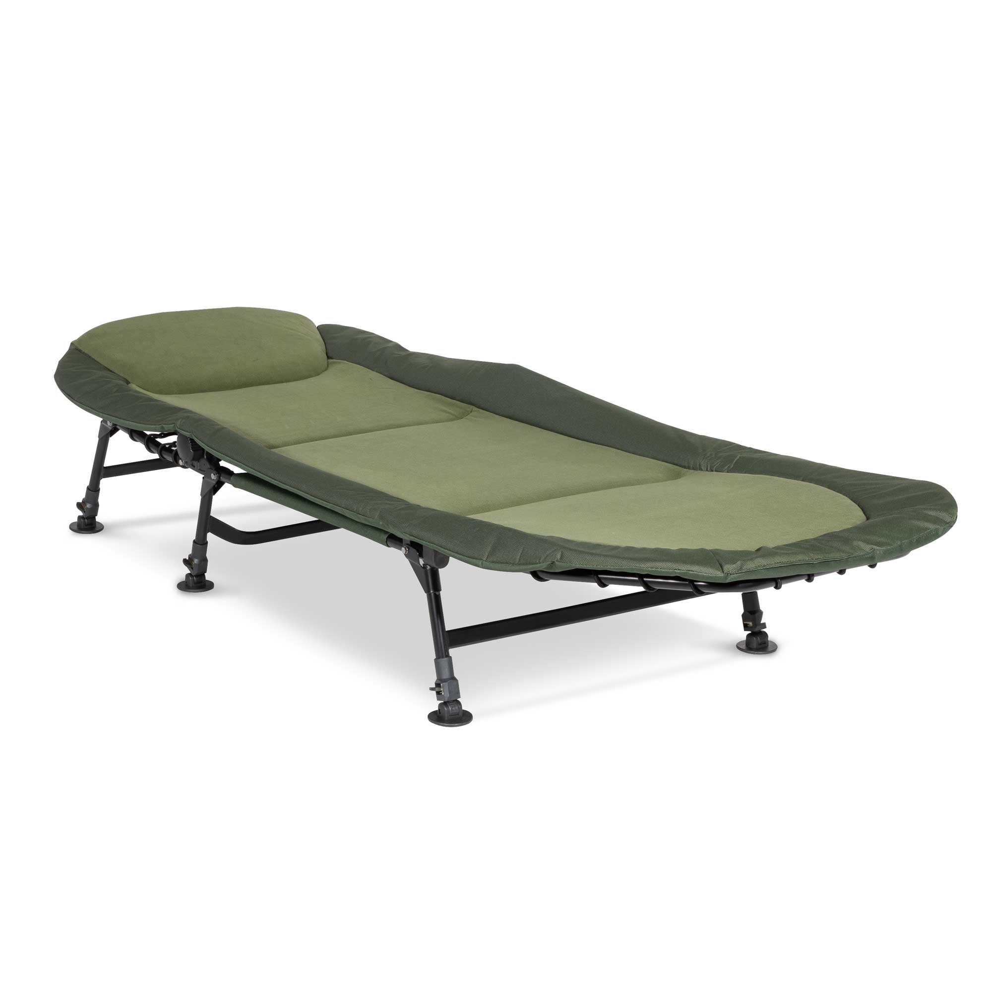 Adjustable Fishing Bed Chair with Fleece Mattress & Built-In Pillow - 6 Height Settings for Comfort - Perfect for Camping, Fishing Trips & Outdoor Relaxation