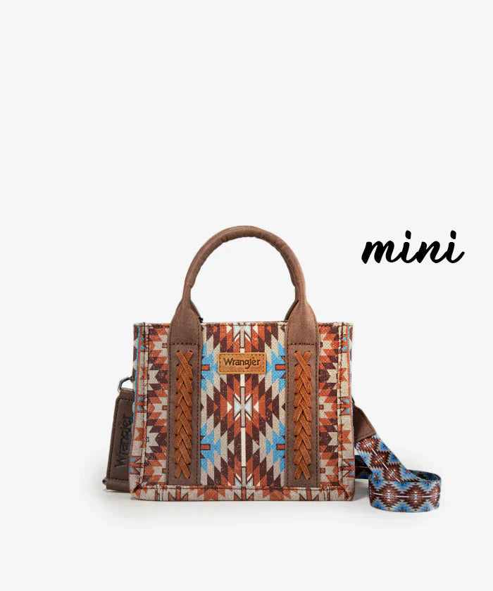 Wrangler Aztec Print Whipstitch Canvas Tote Bag Set - Stylish & Durable Handbag for Women, Perfect for Shopping, Beach & Everyday Use