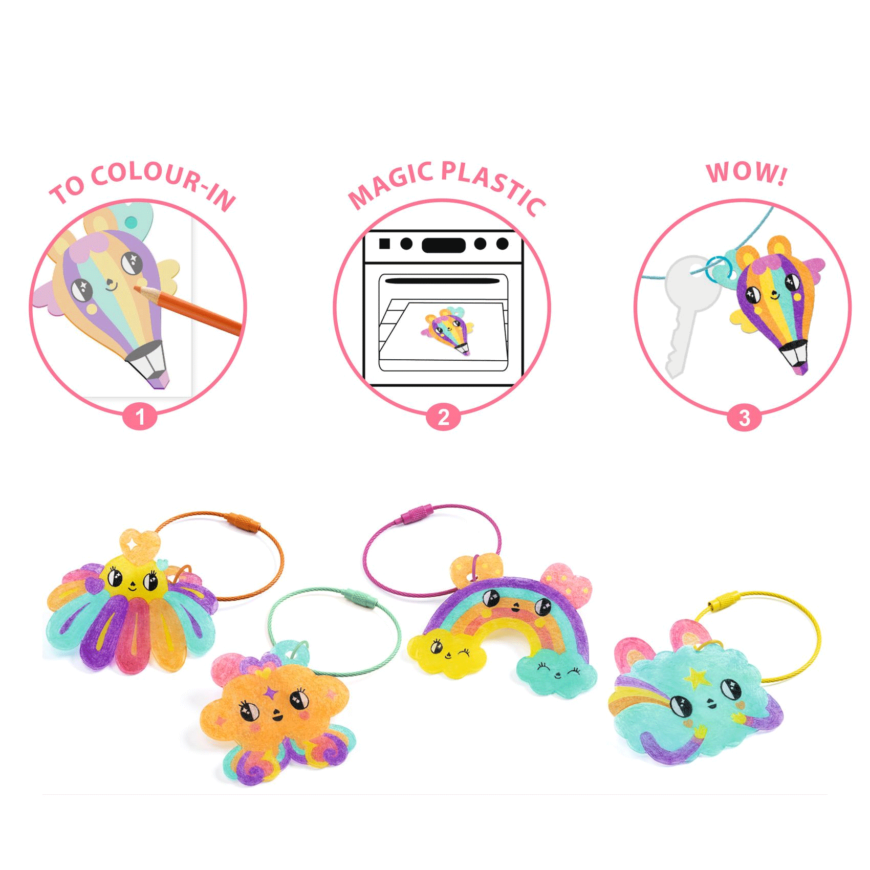 DJECO Artistic Plastic Kawaii Keychain Set - Cute Anime Character Keyrings for Backpacks, Purses & Gifts (12-Piece Collection)